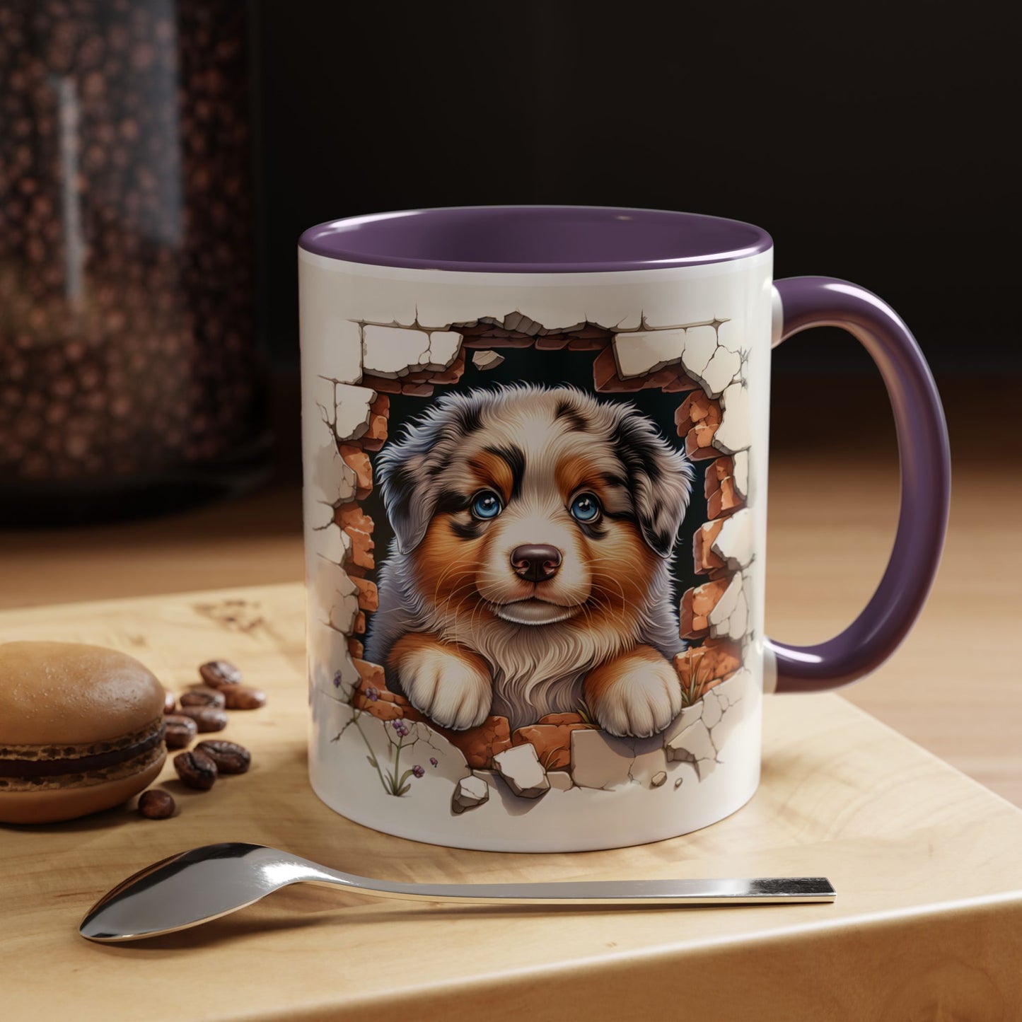 🐾☕ Australian Shepherd Puppy Peek Accent Mug – Blue-Eyed Beauty Dog Lover Gift ✨💙