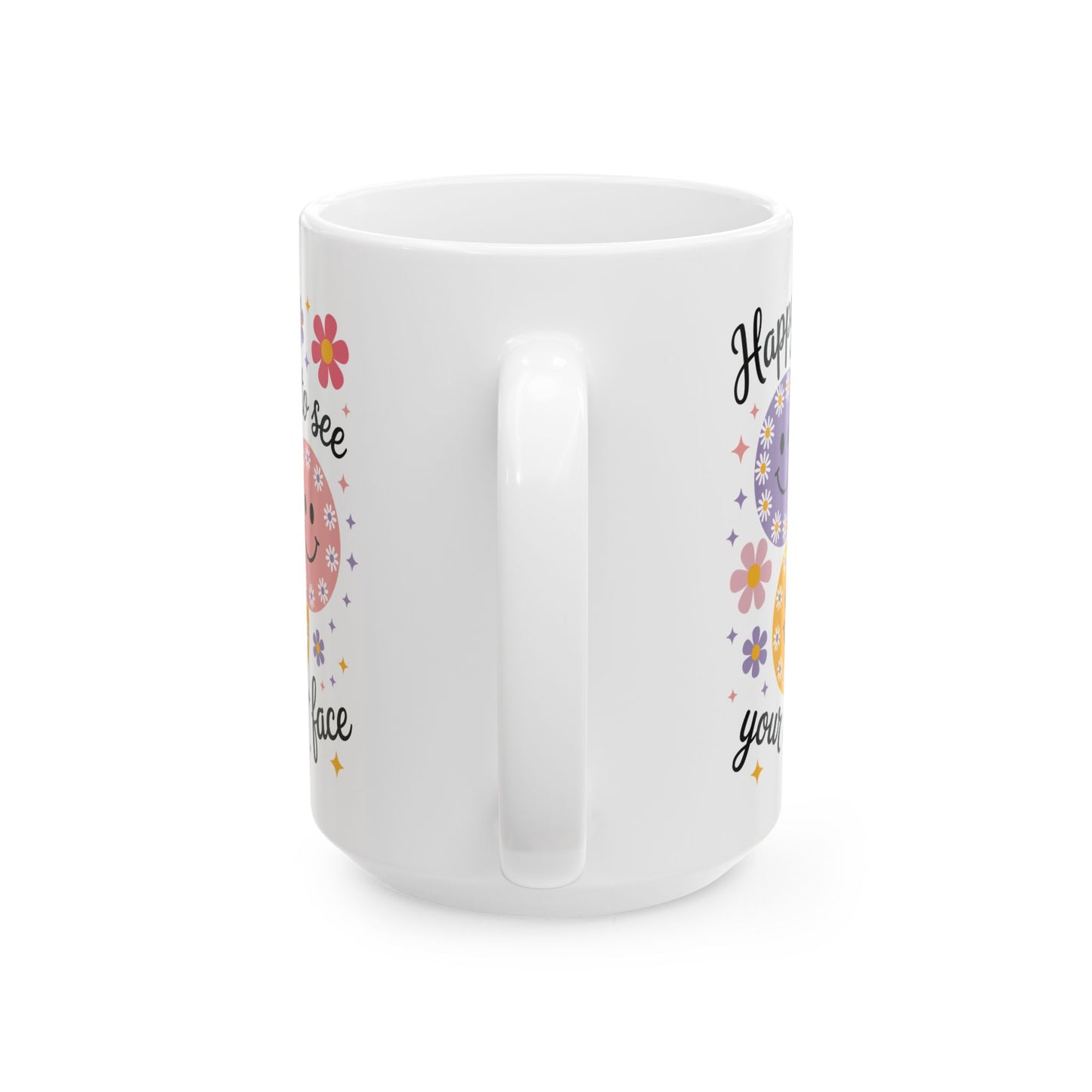 🌸😊 Happy to See Your Face Mug – Retro Smiley Flower Coffee Cup ☕🌼