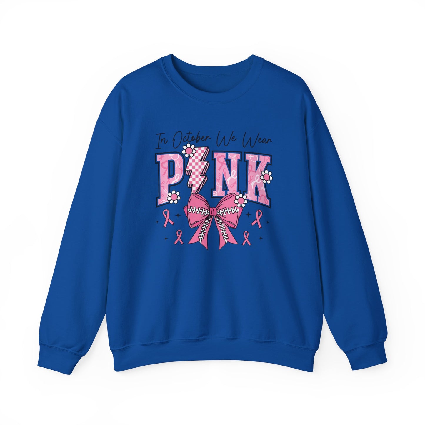 ⚡🎀 PINK Sweatshirt – Breast Cancer Awareness Bow & Lightning Bolt