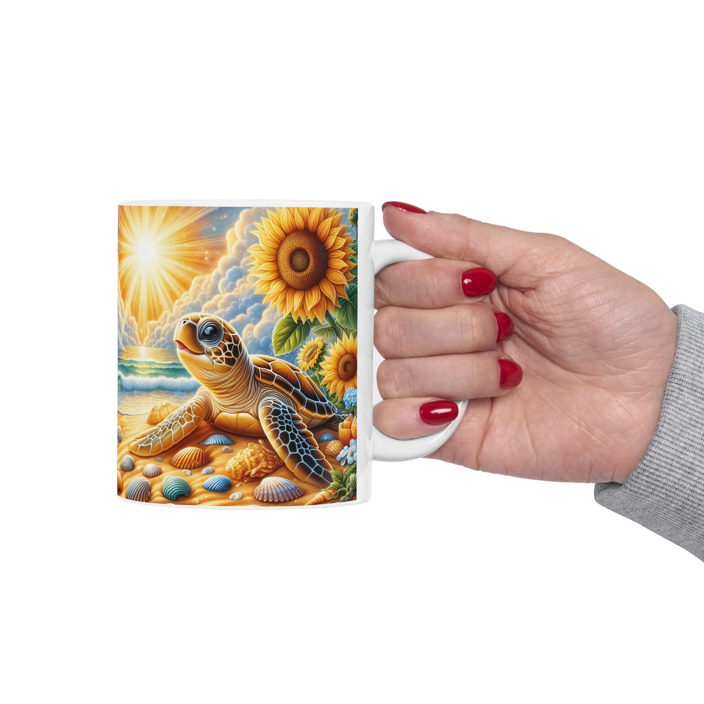 🌻🐢 Personalized Sunflower & Sea Turtle Mug – Coastal Sunshine Coffee Cup 🌊☕