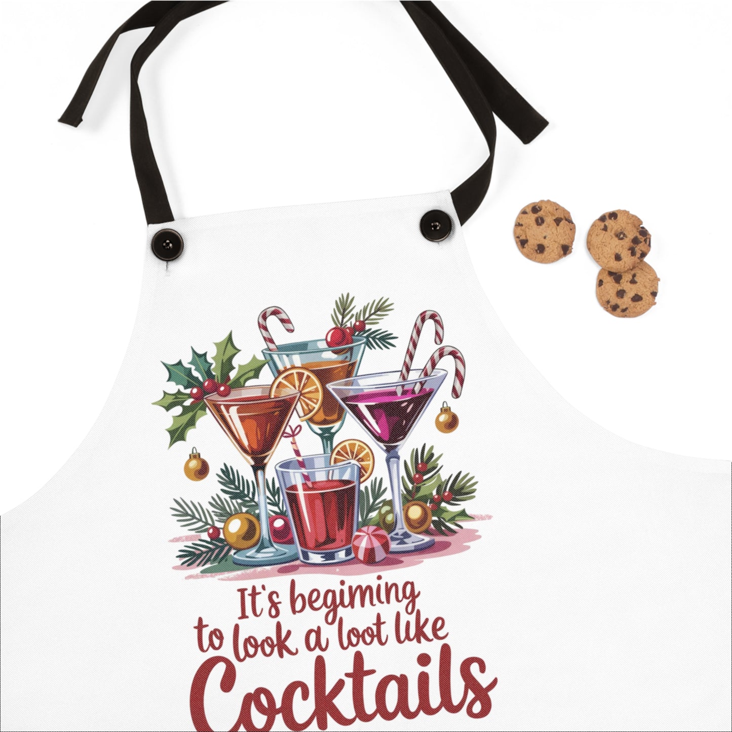🍸🎄 Holiday Cocktail Hour Apron – Festive Sips & Kitchen Laughs