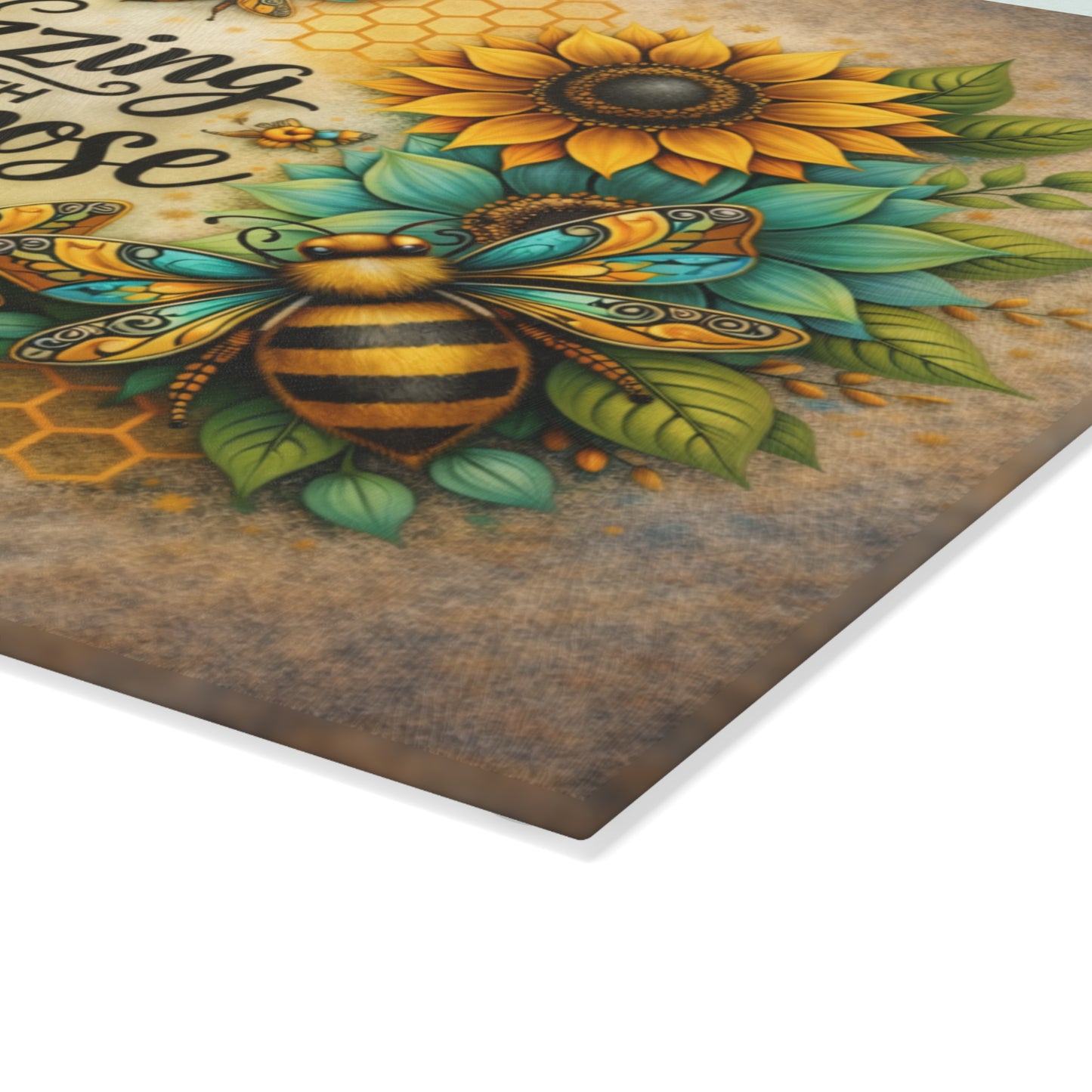 Buzzing with Purpose Glass Cutting Board – Rustic Farmhouse Kitchen Decor