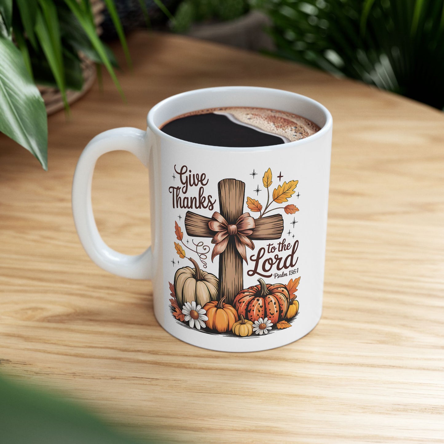 ✝️🍂 Give Thanks to the Lord Mug – Christian Fall Coffee Cup with Pumpkins & Scripture 🌻☕
