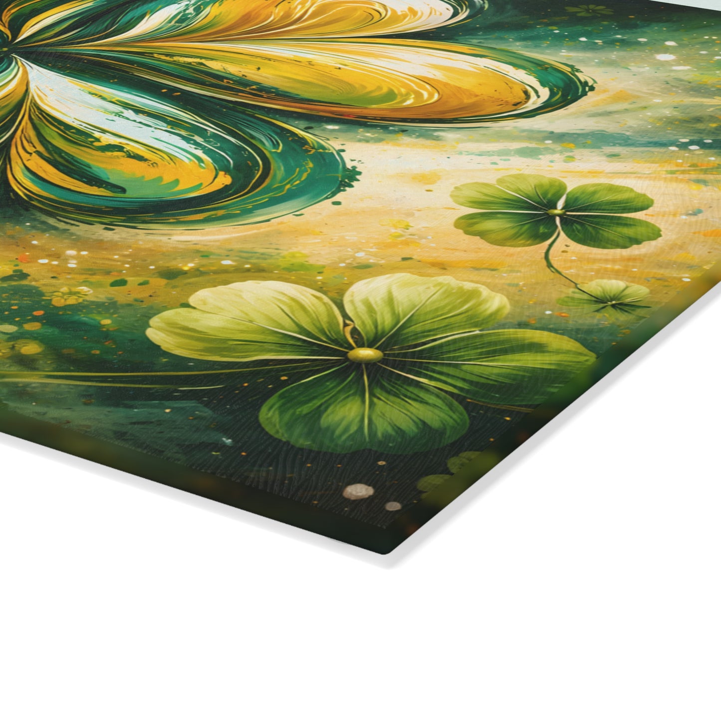 St. Patrick’s Day Clover Glass Cutting Board – Festive Green Shamrock Kitchen Accent