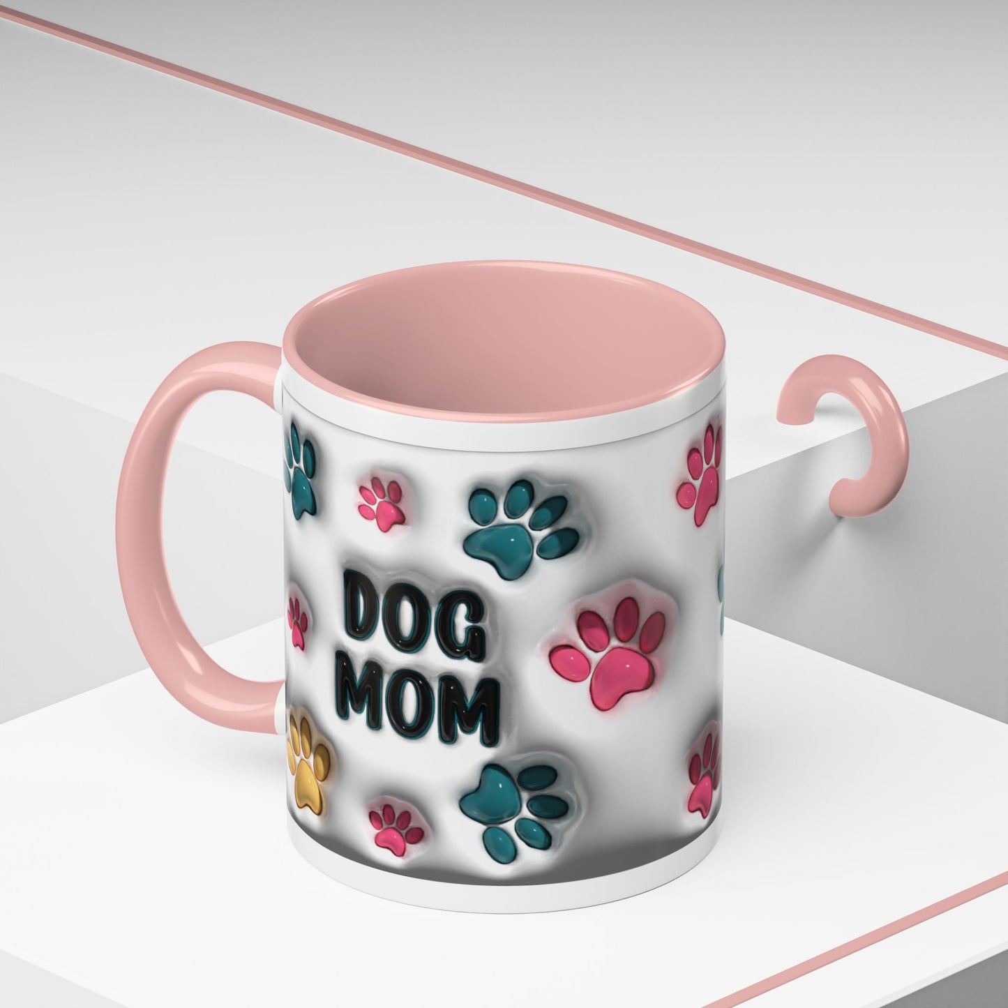 Dog Mom Accent Mug – Colorful Paw Print Cup for Proud Pet Parents
