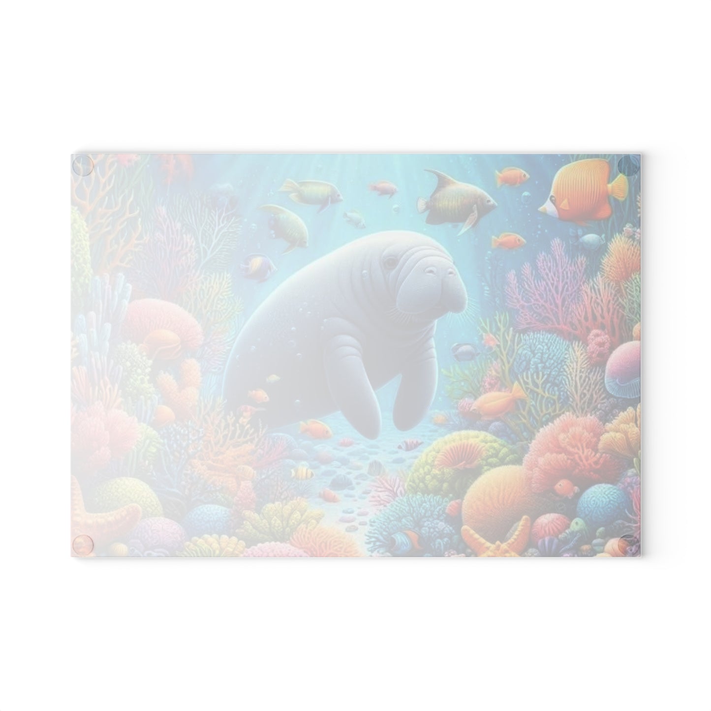 Manatee Cutting Board Textured Glass Florida Spring Kitchen Decor Coastal Home Gift Beach Housewarming Manatee Lover Sea Life Art Nautical
