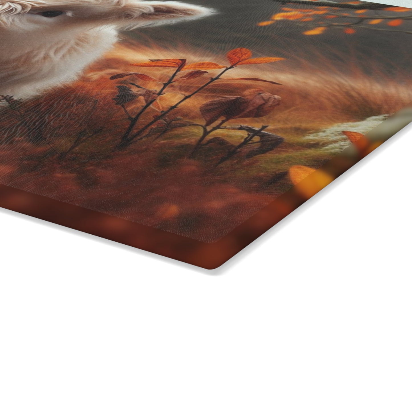 🐮🍁 Autumn White Calf Cutting Board – Cozy Highland Charm for Your Fall Kitchen