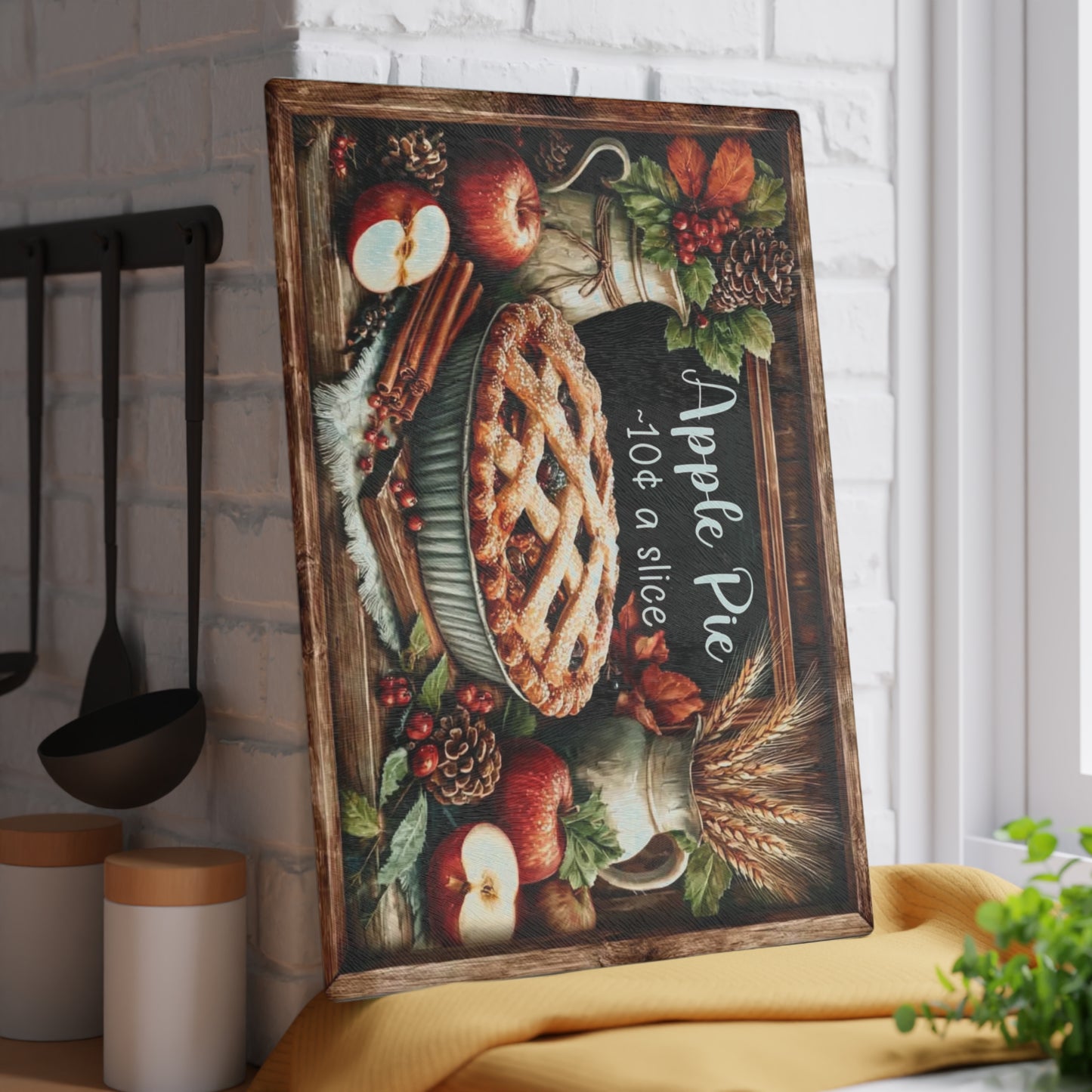 🥧🍎 “Apple Pie – 10¢ a Slice” Tempered Glass Board – Vintage Bakery Charm