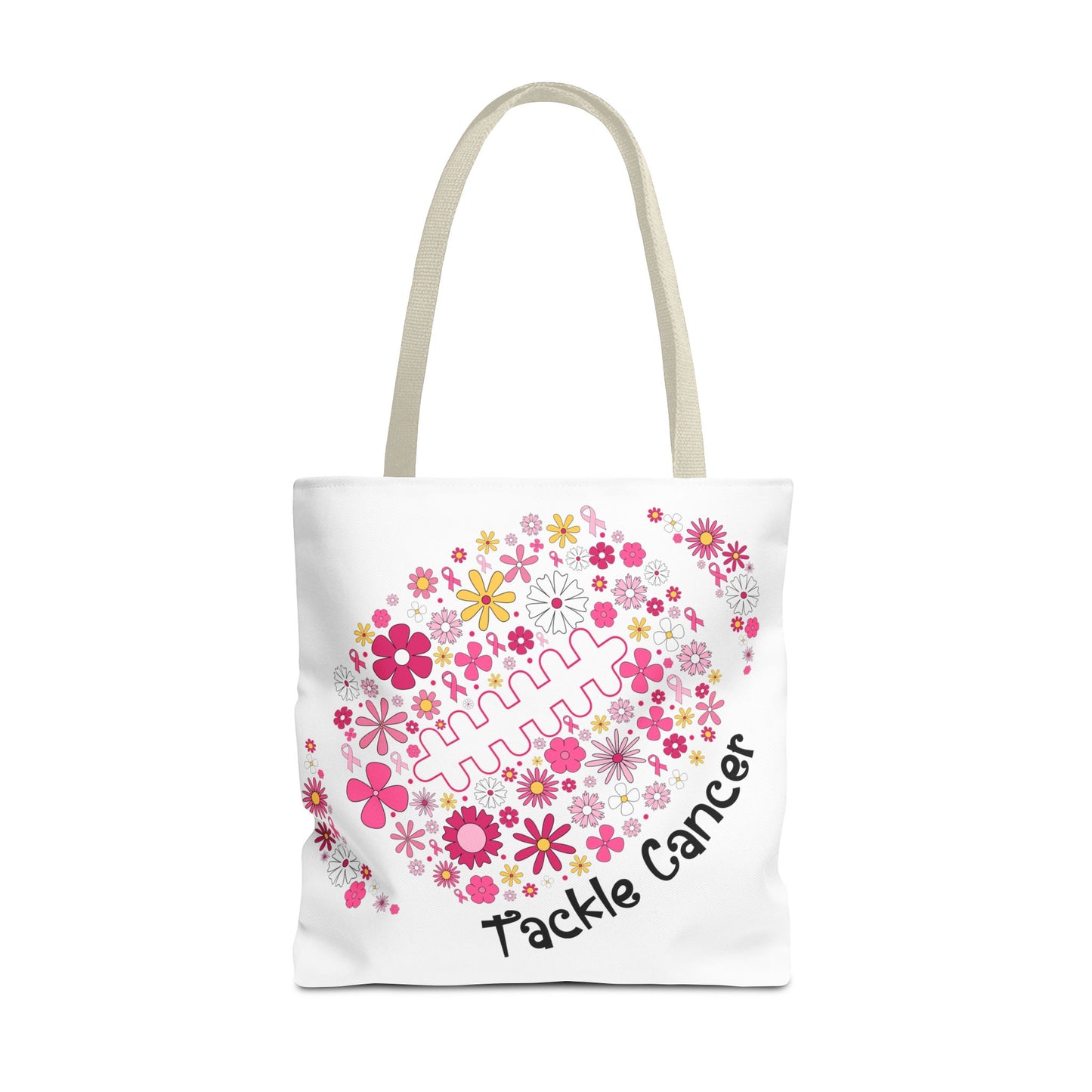 🌸 Pink Floral Football Tote Bag – Game Day Meets Breast Cancer Awareness 🎀👜