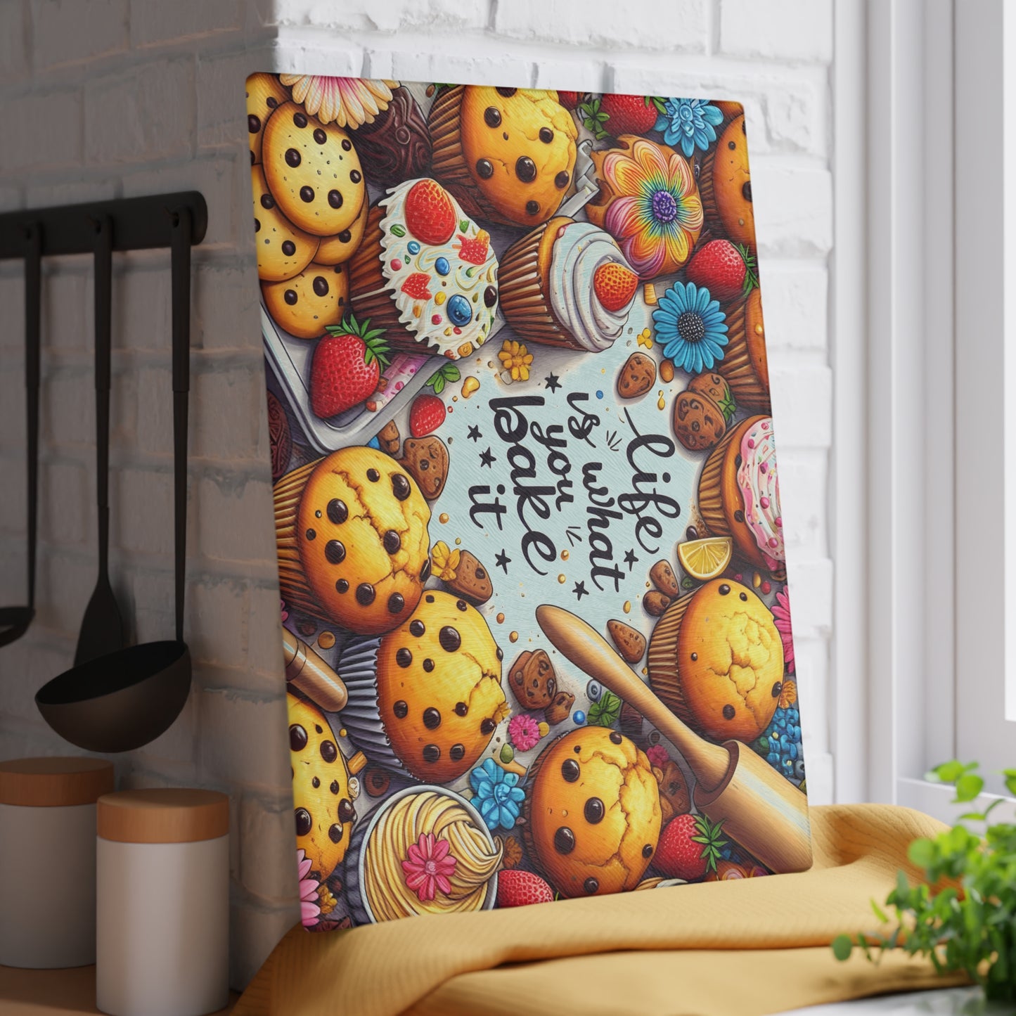 🍪 Life Is What You Bake It Cutting Board – Sweet Style for Your Kitchen 🧁