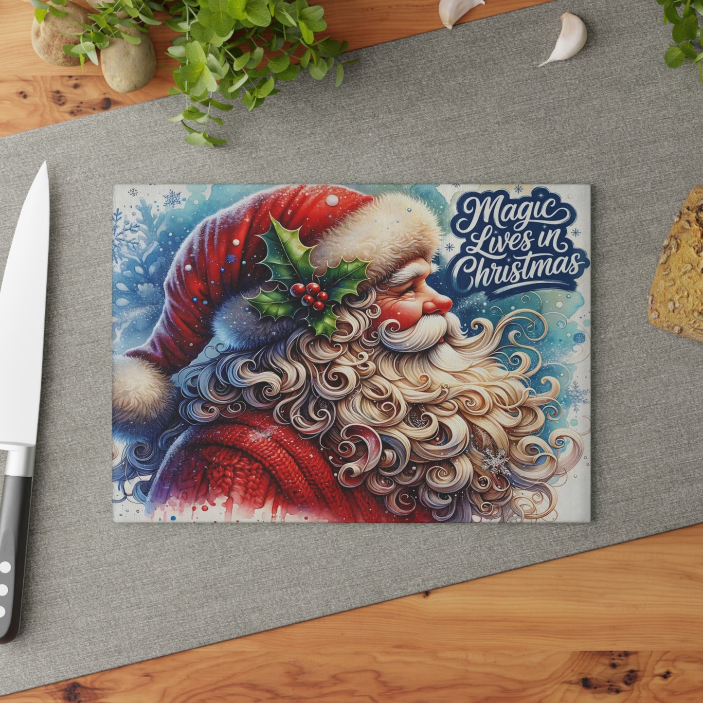 🎅✨ “Christmas Spirit” Glass Cutting Board – Festive Cheer for Your Holiday Kitchen