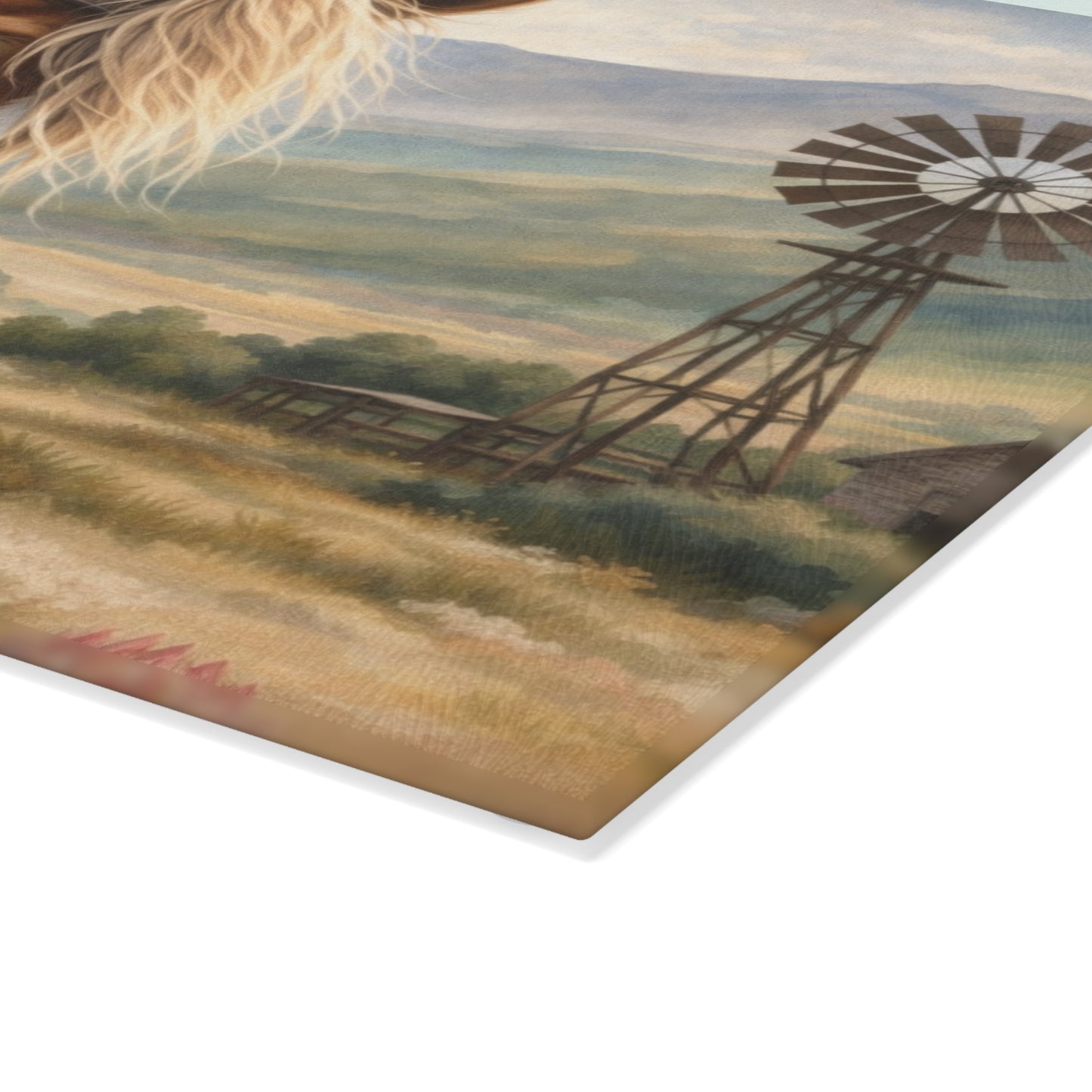 Western Horse and Windmill Glass Cutting Board – Rustic Farmhouse Country Kitchen Decor