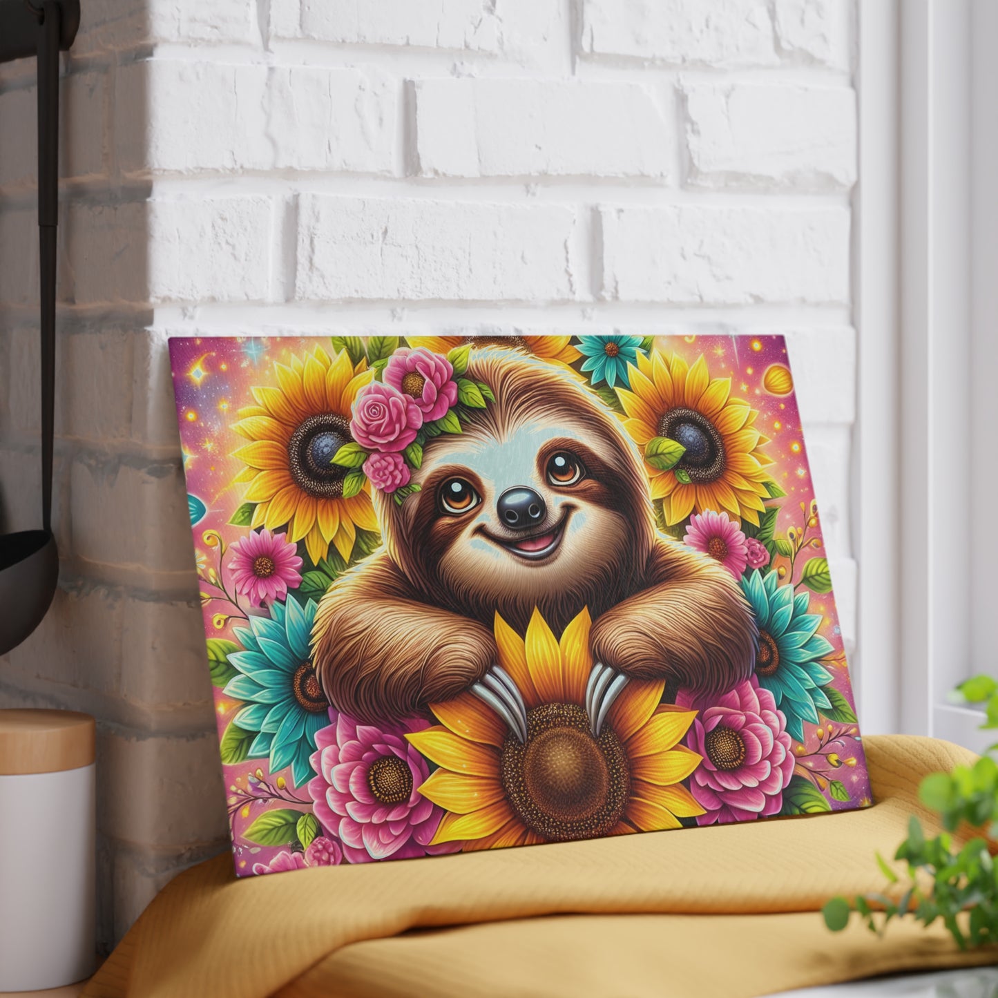 🦥 Sunflower Sloth Cutting Board – Whimsical Blooms for Your Kitchen 🌻