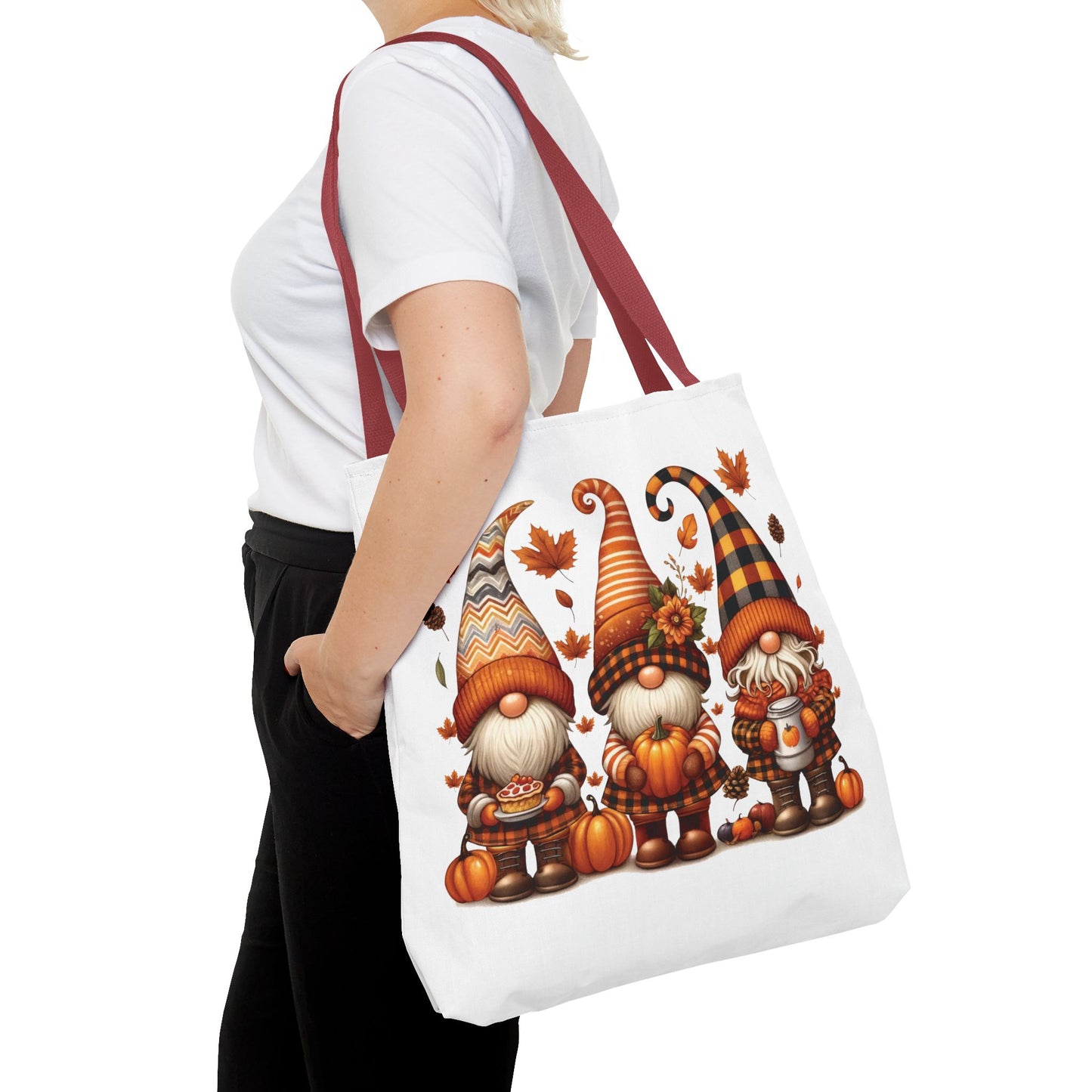 🍁 Autumn Gnome Trio Tote Bag – Cozy Fall Charm with Pumpkin Spice Magic