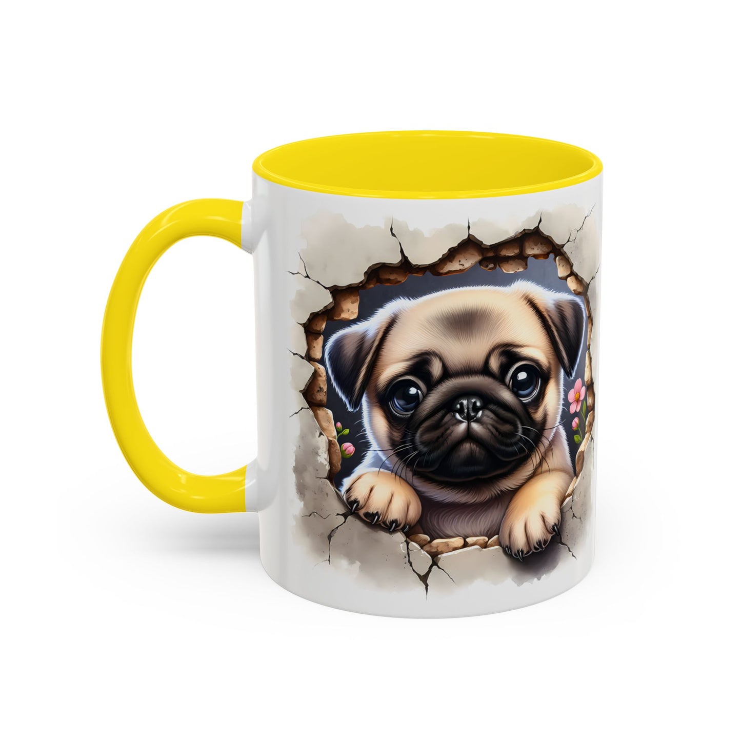 🐾💛 Pug Puppy Accent Mug – Cute Wrinkly Pug Coffee Cup ☕✨
