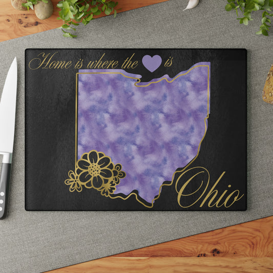 💜 Ohio State Cutting Board – Soft Purple Pride with Floral Heart Elegance