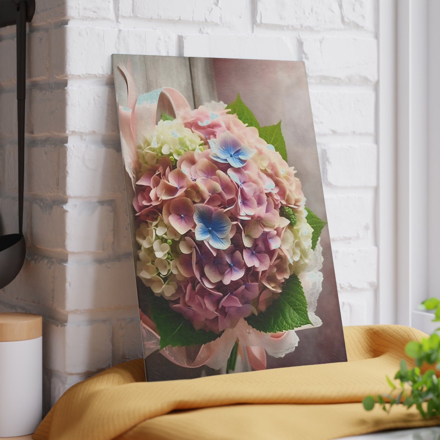 Tabla de cortar de vidrio templado con flores de hortensia: elegante decoración floral para la cocina, regalo único, tabla de cortar de vidrio, tabla para charcutería, tabla de cortar personalizada, flores