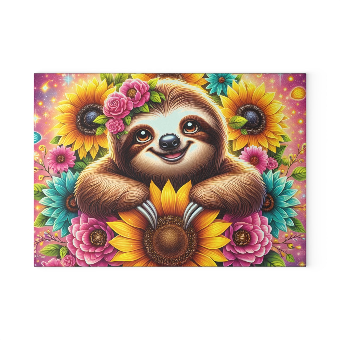🦥 Sunflower Sloth Cutting Board – Whimsical Blooms for Your Kitchen 🌻