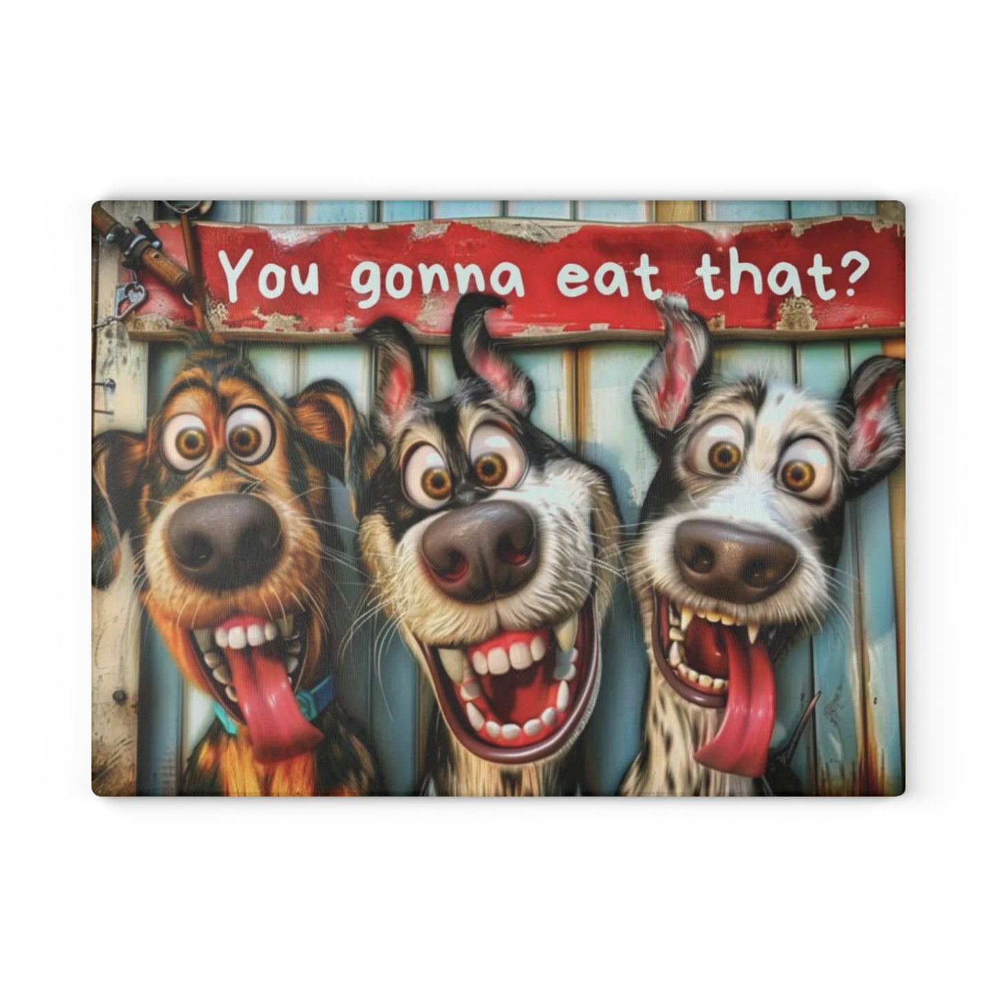 🐶🤣 “Hungry Pup Trio” Glass Cutting Board – Whimsical Fun for Your Kitchen