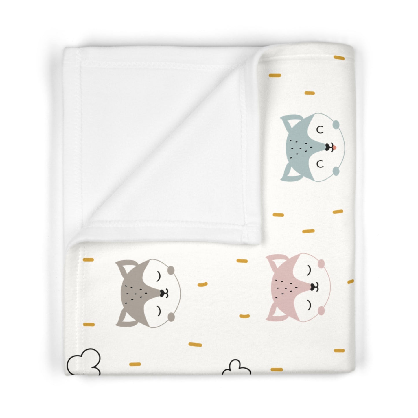 🦊 Fox Faces & Clouds Baby Blanket – Ultra-Soft Fleece 30″×40″ | Neutral Pastel on White