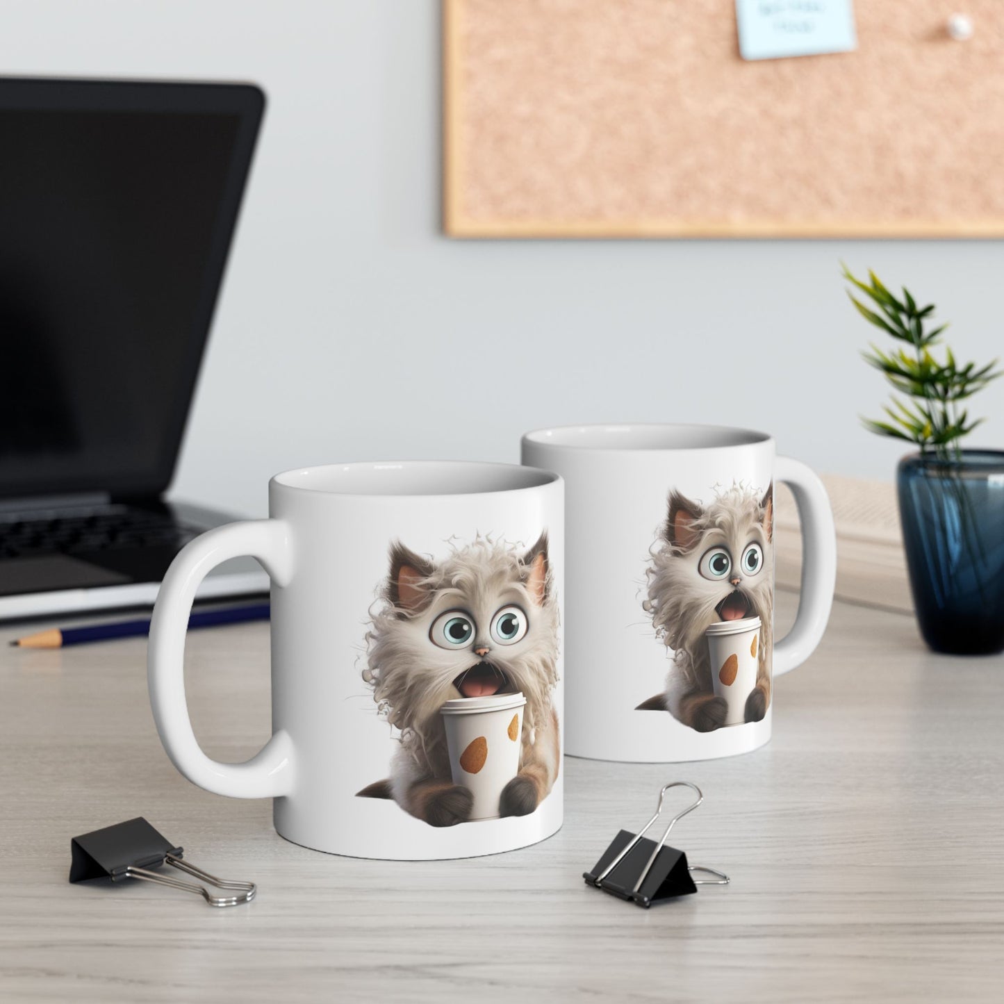 Fluffy Cat Coffee Mug – Funny Surprised Cat Holding a Coffee Cup – Personalized