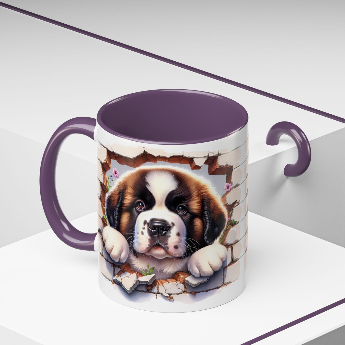 🐾☕ St. Bernard Puppy Peek Accent Mug – Gentle Giant Pup Lover Gift ✨❤️