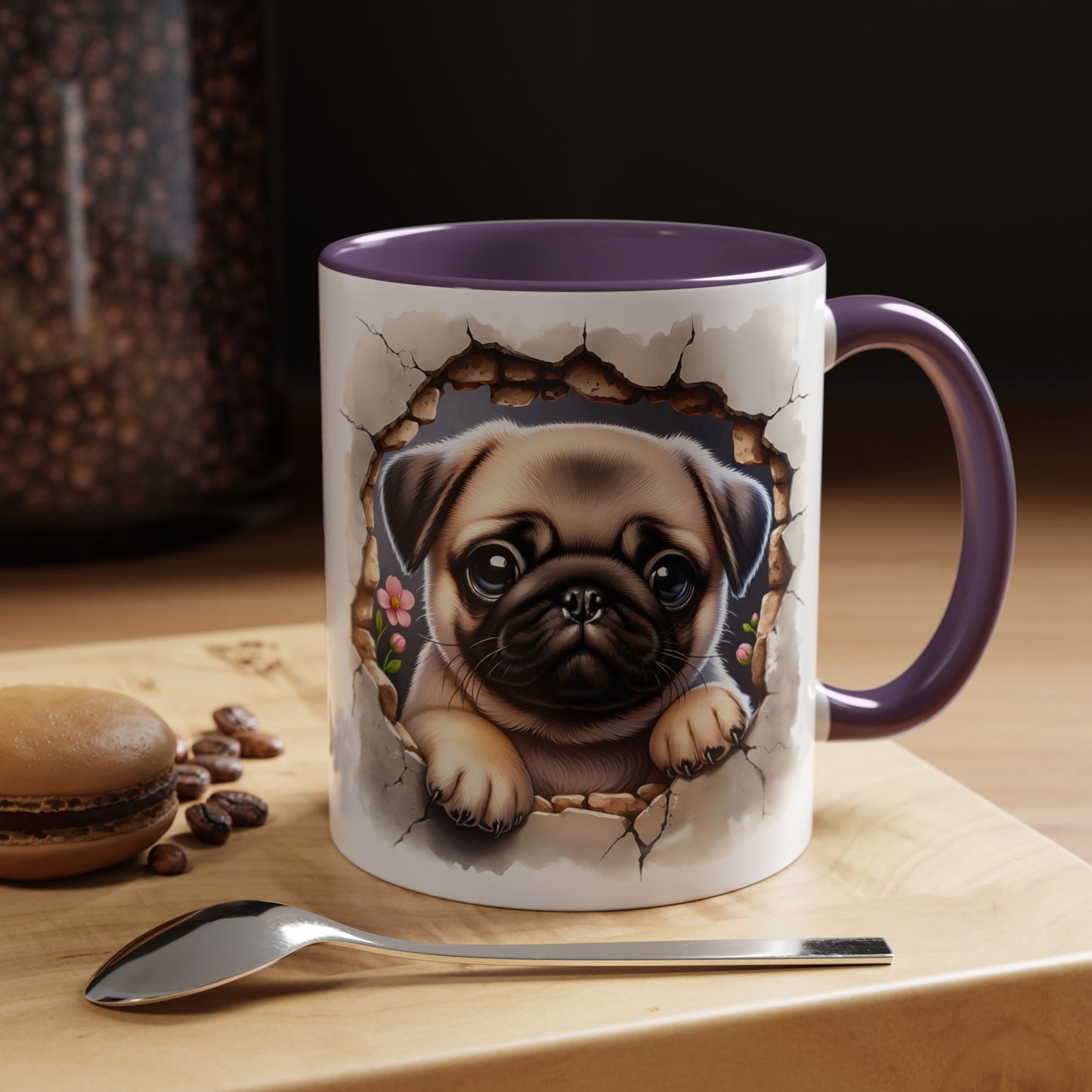 🐾💛 Pug Puppy Accent Mug – Cute Wrinkly Pug Coffee Cup ☕✨