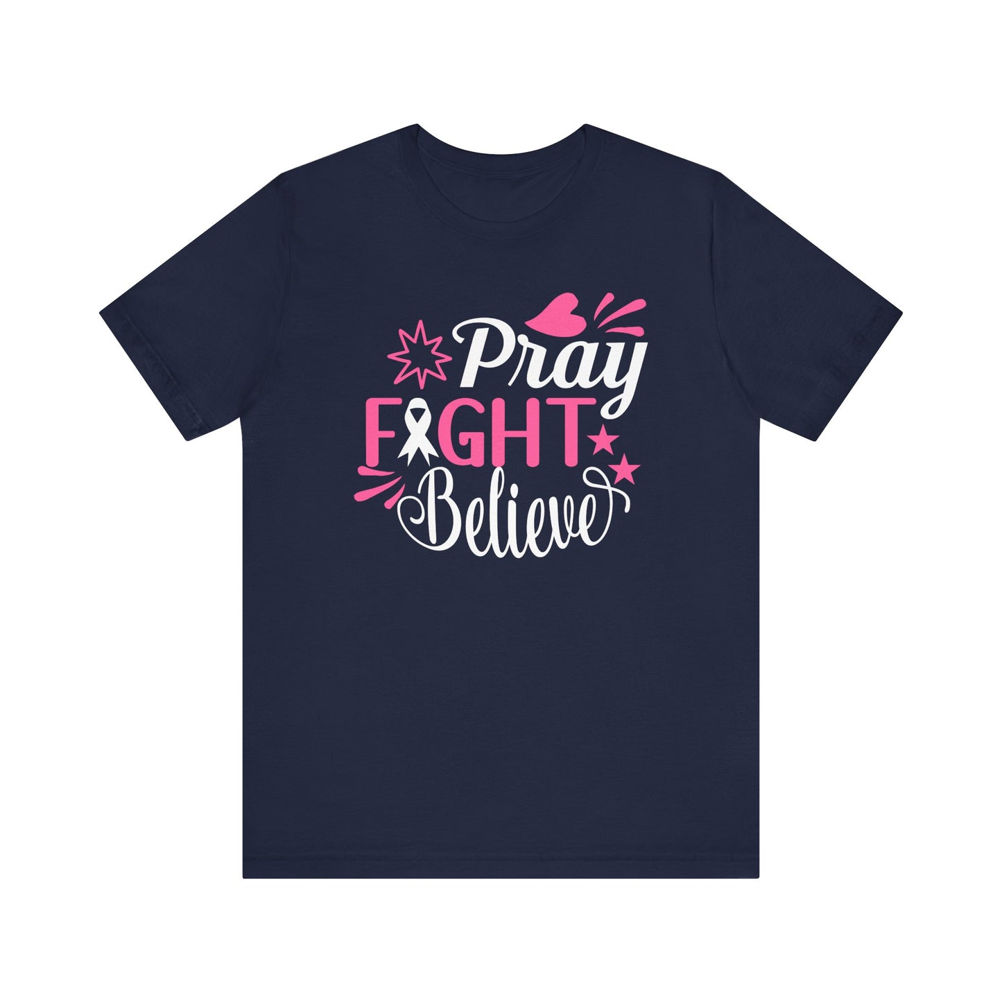 💗 Pray Fight Believe – Breast Cancer Awareness T-Shirt 🎗️