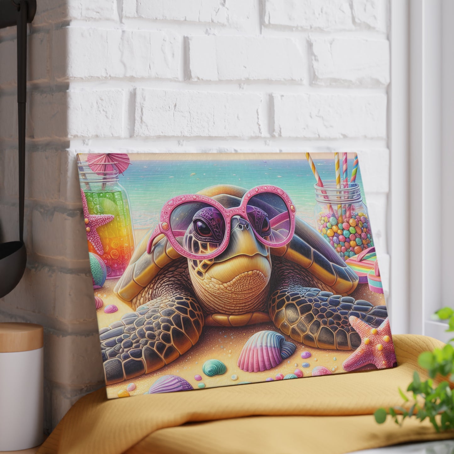 🐢 Fun Beach Turtle Cutting Board – Coastal Vibes with a Pop of Pink 🌴