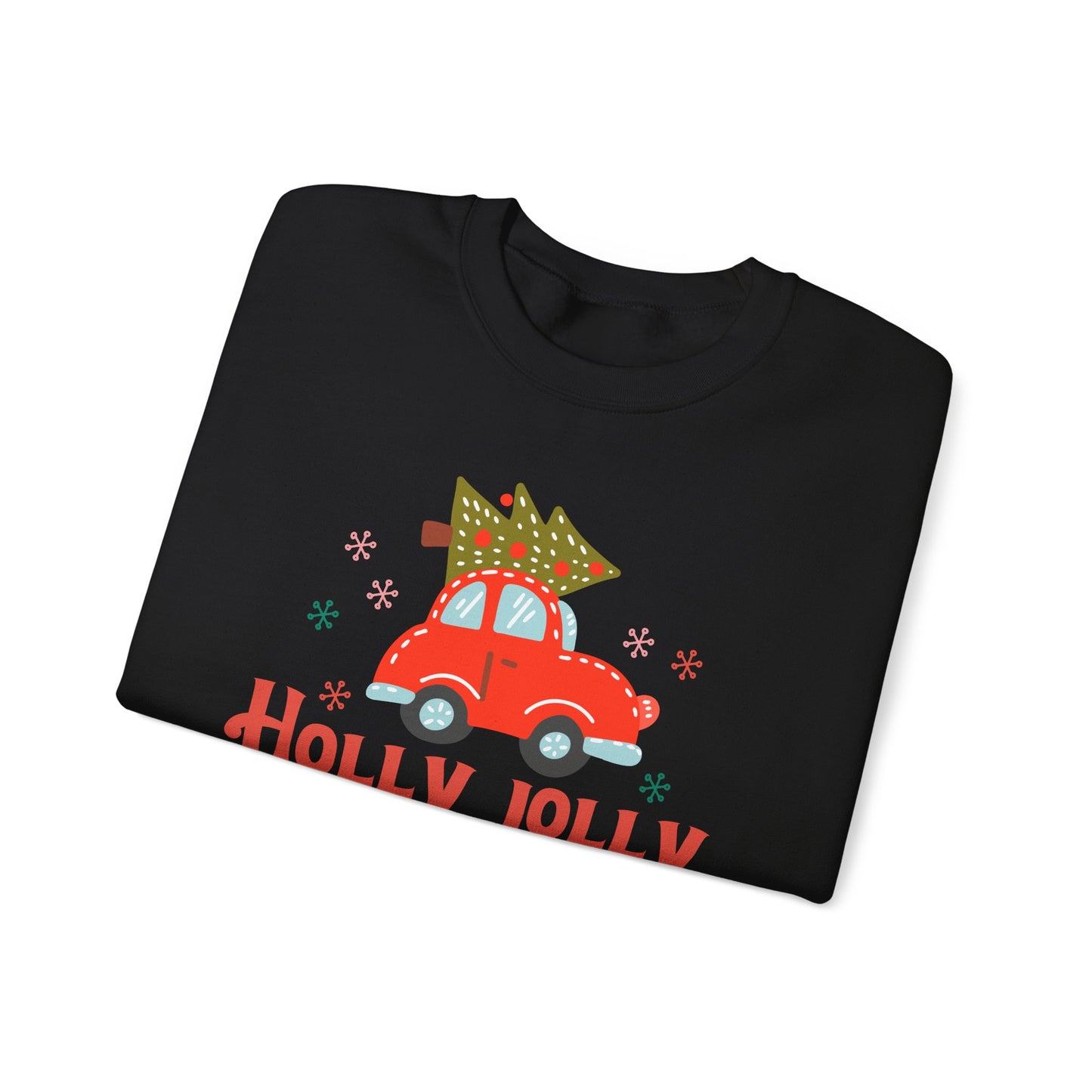 🎄🚗 Holly Jolly Vibes Crewneck – Cute Red Car & Tree Graphic