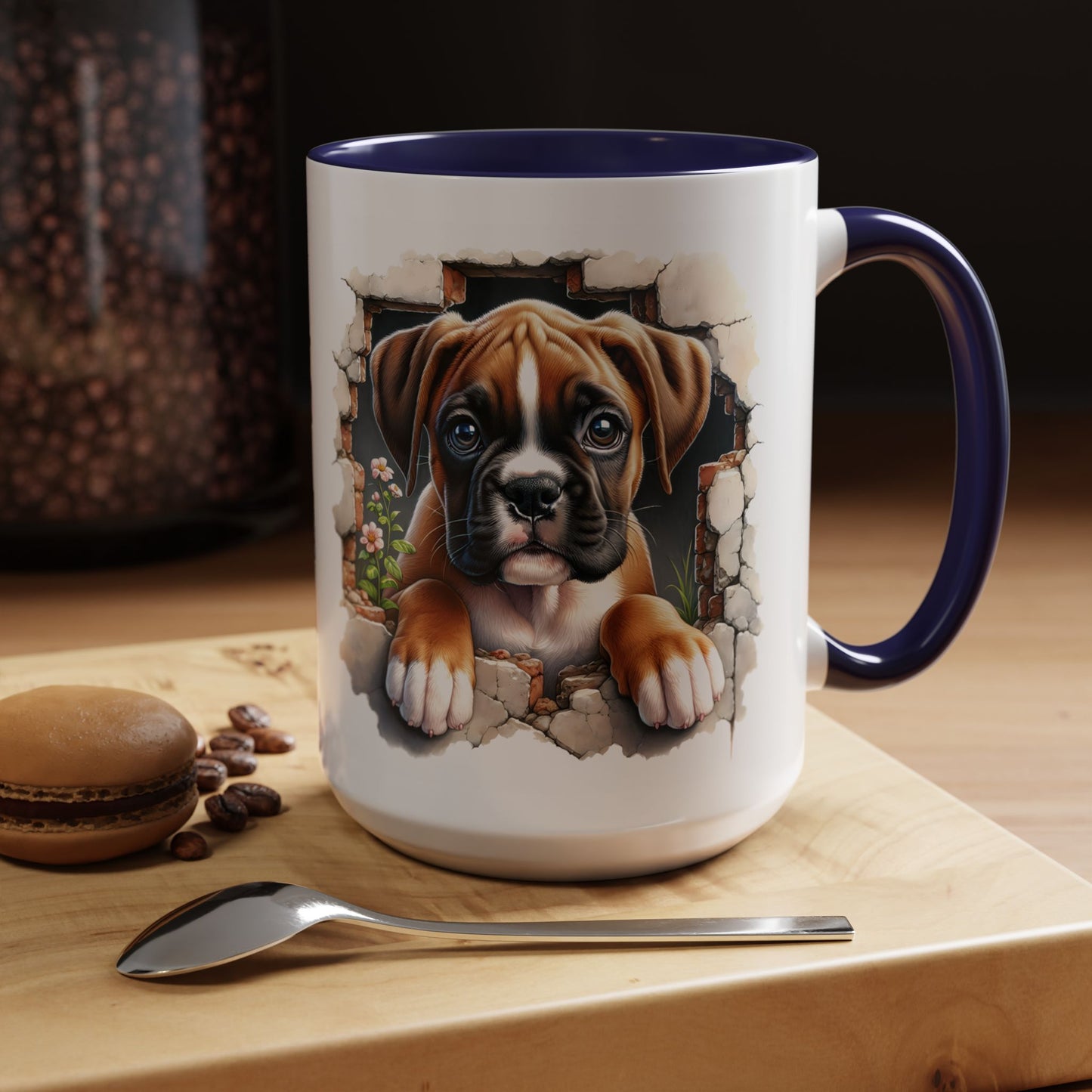 🐶☕ Boxer Puppy Peek Accent Mug – Adorable Dog Lover Gift ✨💛