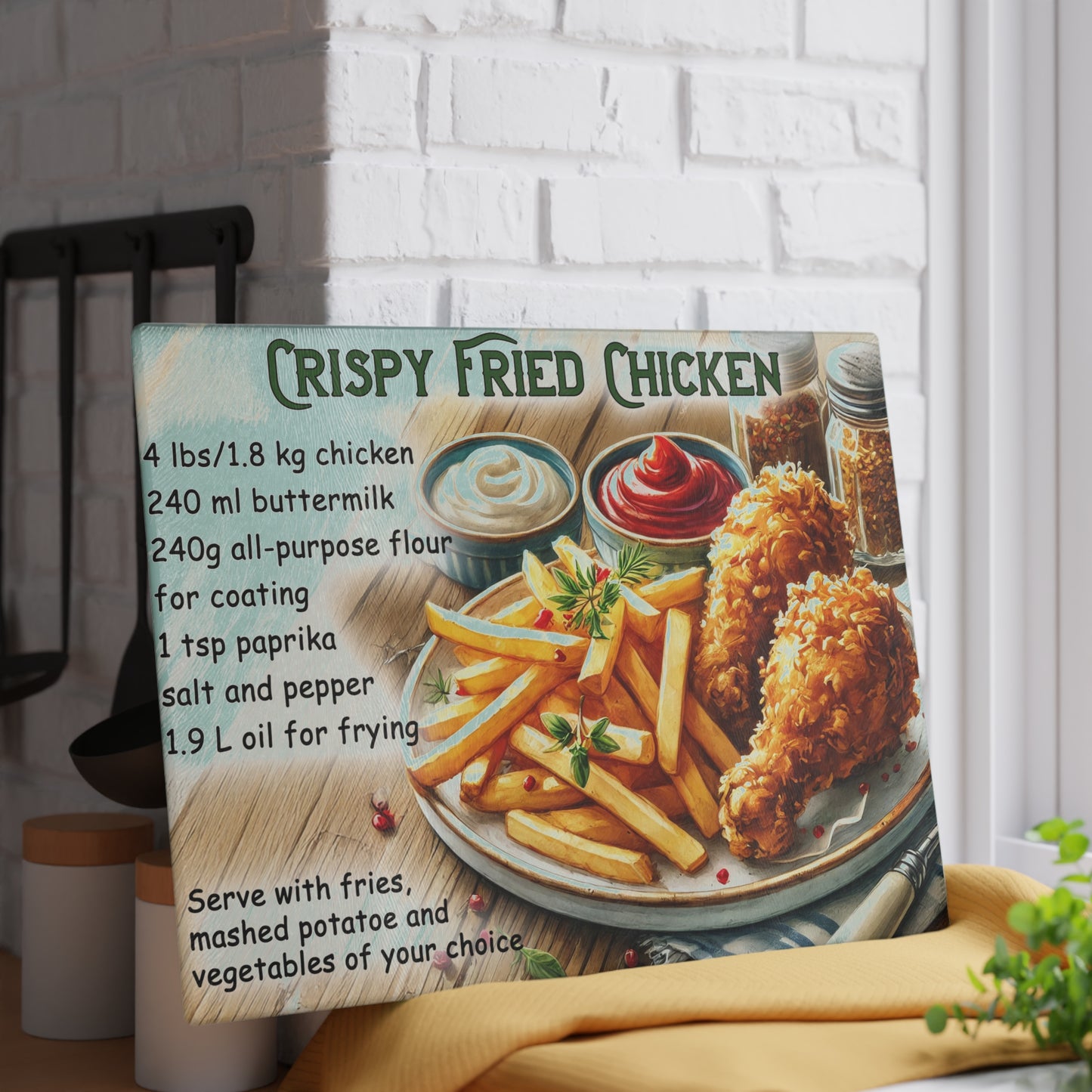 🍗 Crispy Fried Chicken Recipe – Southern Kitchen Charm Glass Cutting Board