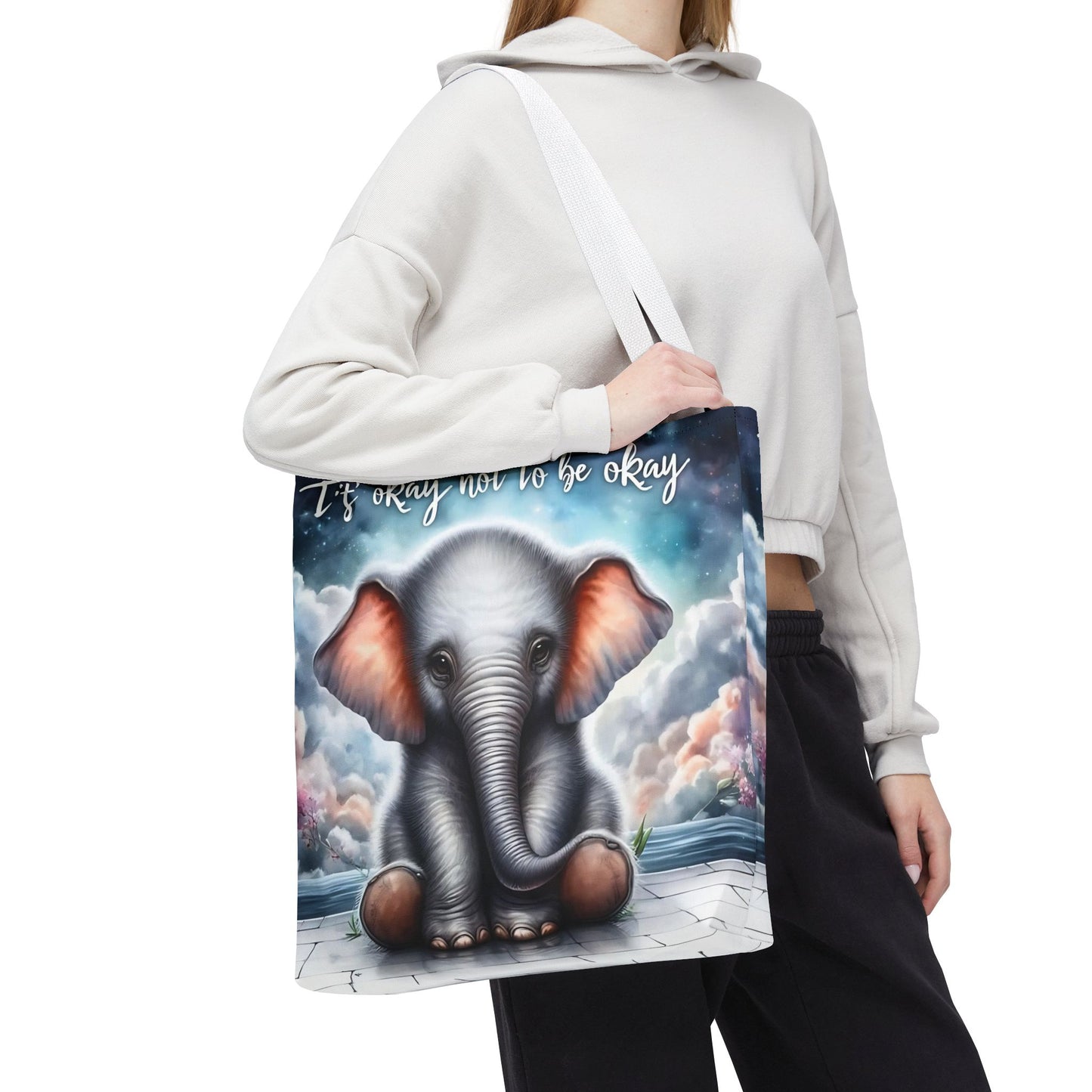 Bolsa de mano con elefante “Está bien no estar bien”: un suave recordatorio con un diseño delicado y caprichoso.