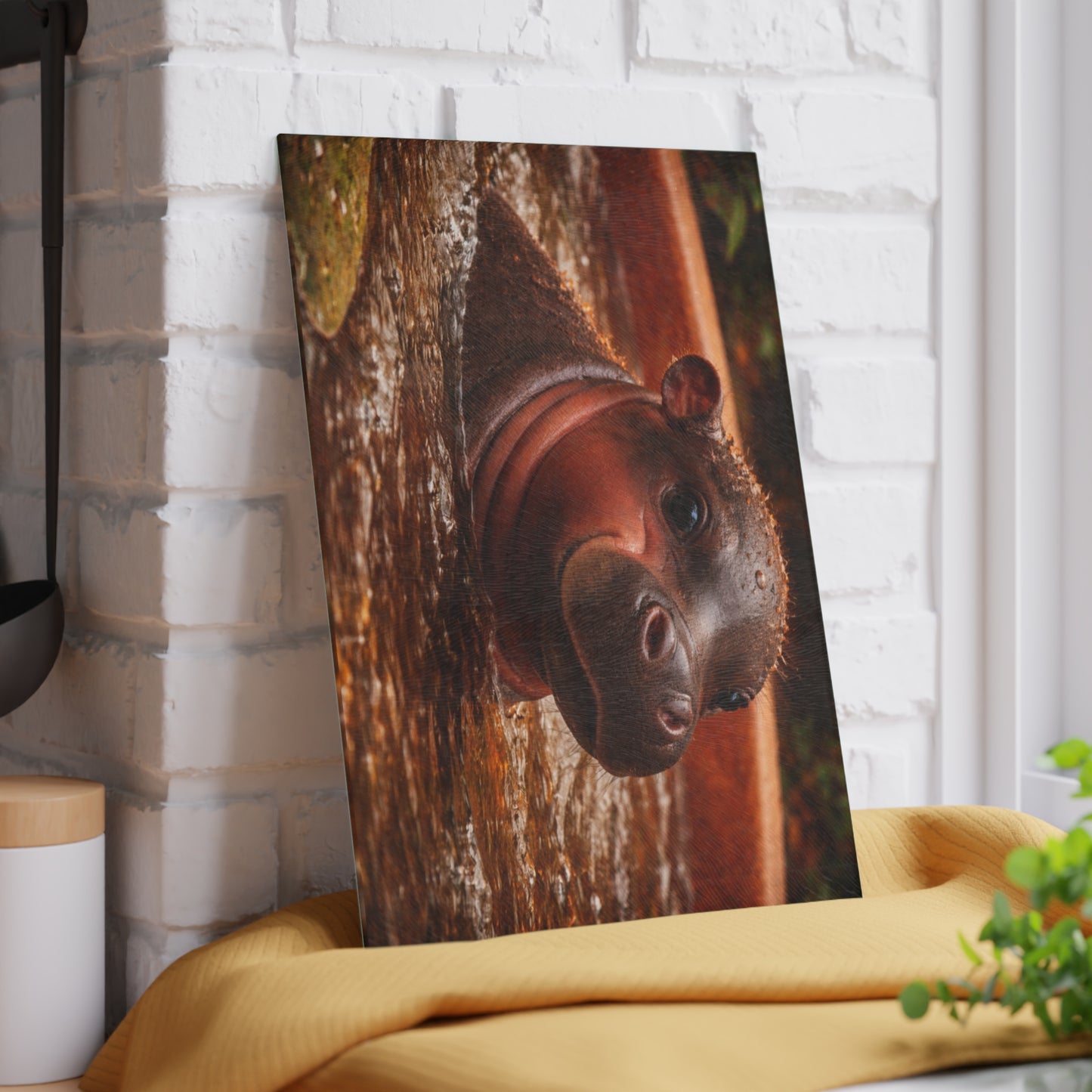 Baby Hippo Glass Cutting Board – Adorable Safari Wildlife Kitchen Decor