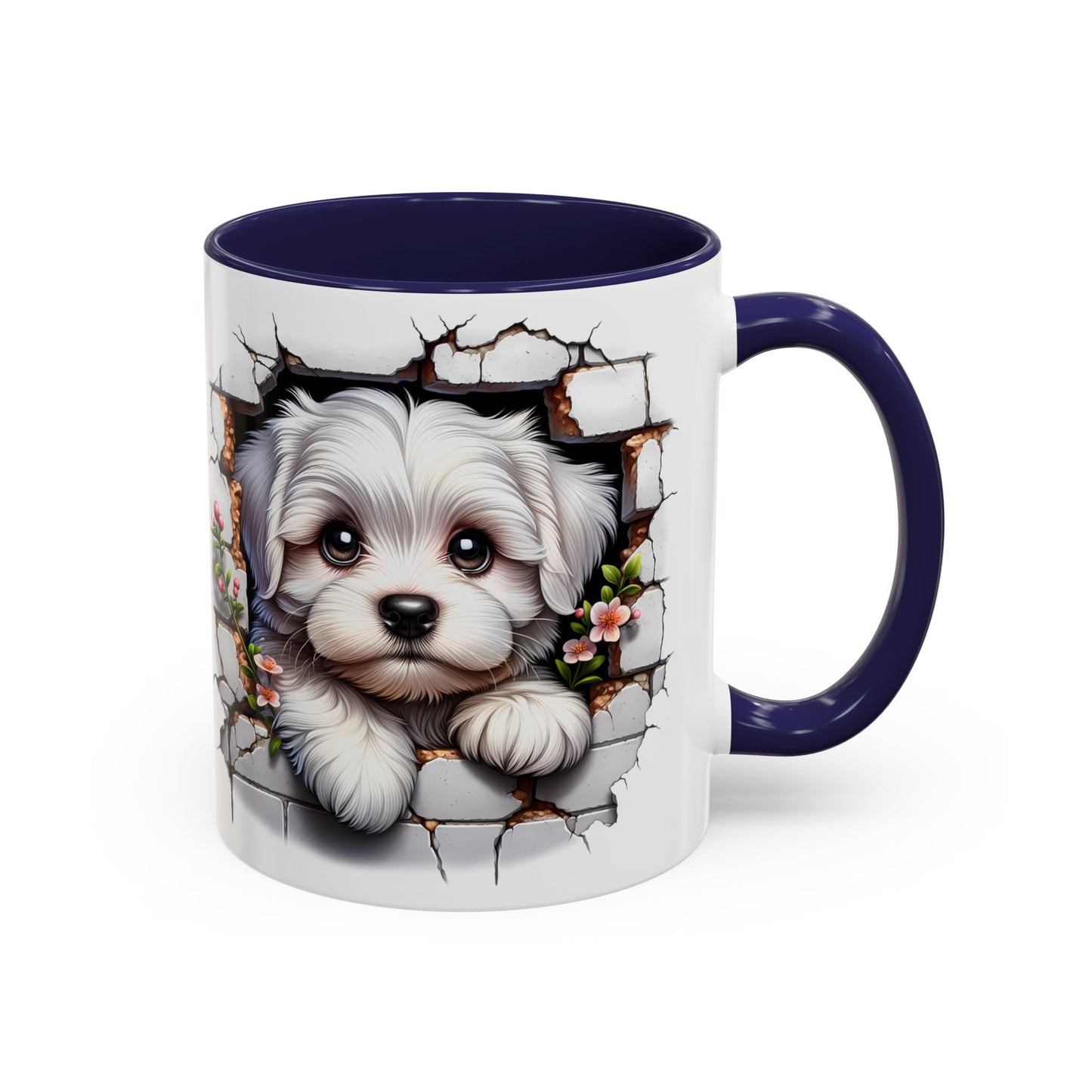 🎀🐶 Maltese Puppy Accent Mug – Cute Peek-Through Dog Design for Animal Lovers ☕💖