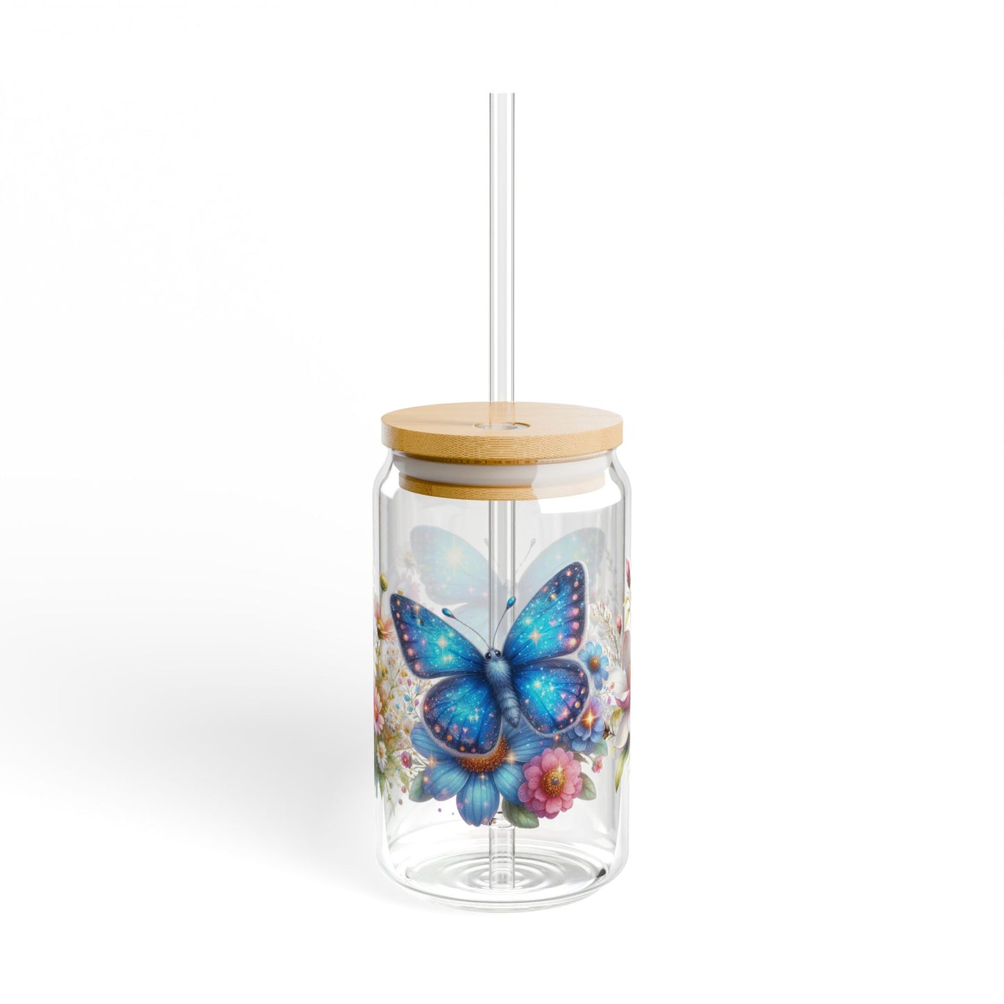 🦋🌸 Blue Butterfly Garden Sipper Glass – Whimsy and Wings in Every Sip 🌼