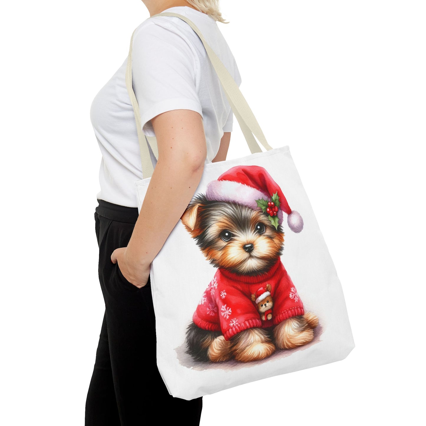 🎄 Santa Yorkie Christmas Tote Bag – Holiday Cheer in Every Stitch 🐾