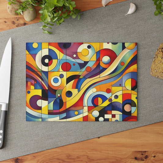 Tabla de cortar - Diseño abstracto multicolor, tabla de cortar de vidrio templado, tabla para charcutería, tabla de cortar, regalo de inauguración de la casa, tabla de cortar personalizada, rústica