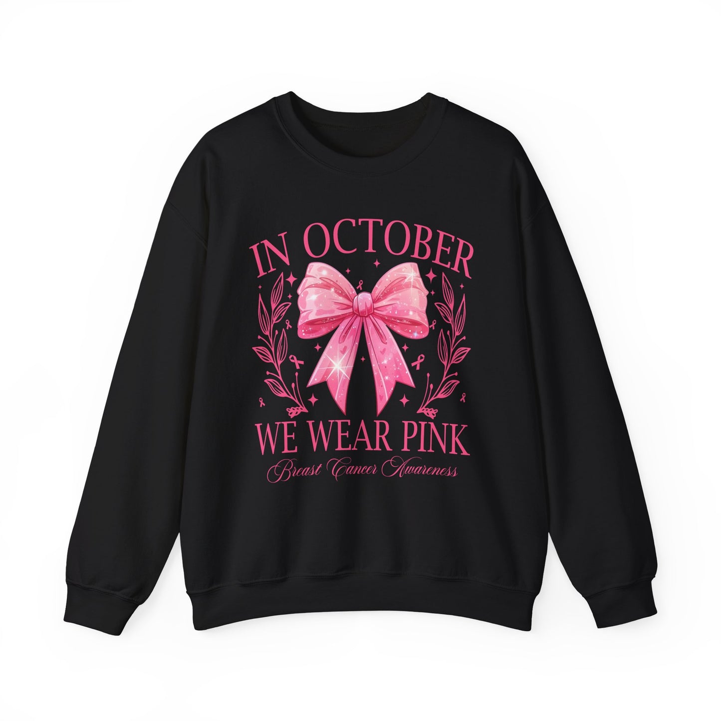 🎀✨ In October We Wear Pink Sweatshirt – Elegant Bow Breast Cancer Awareness Crewneck