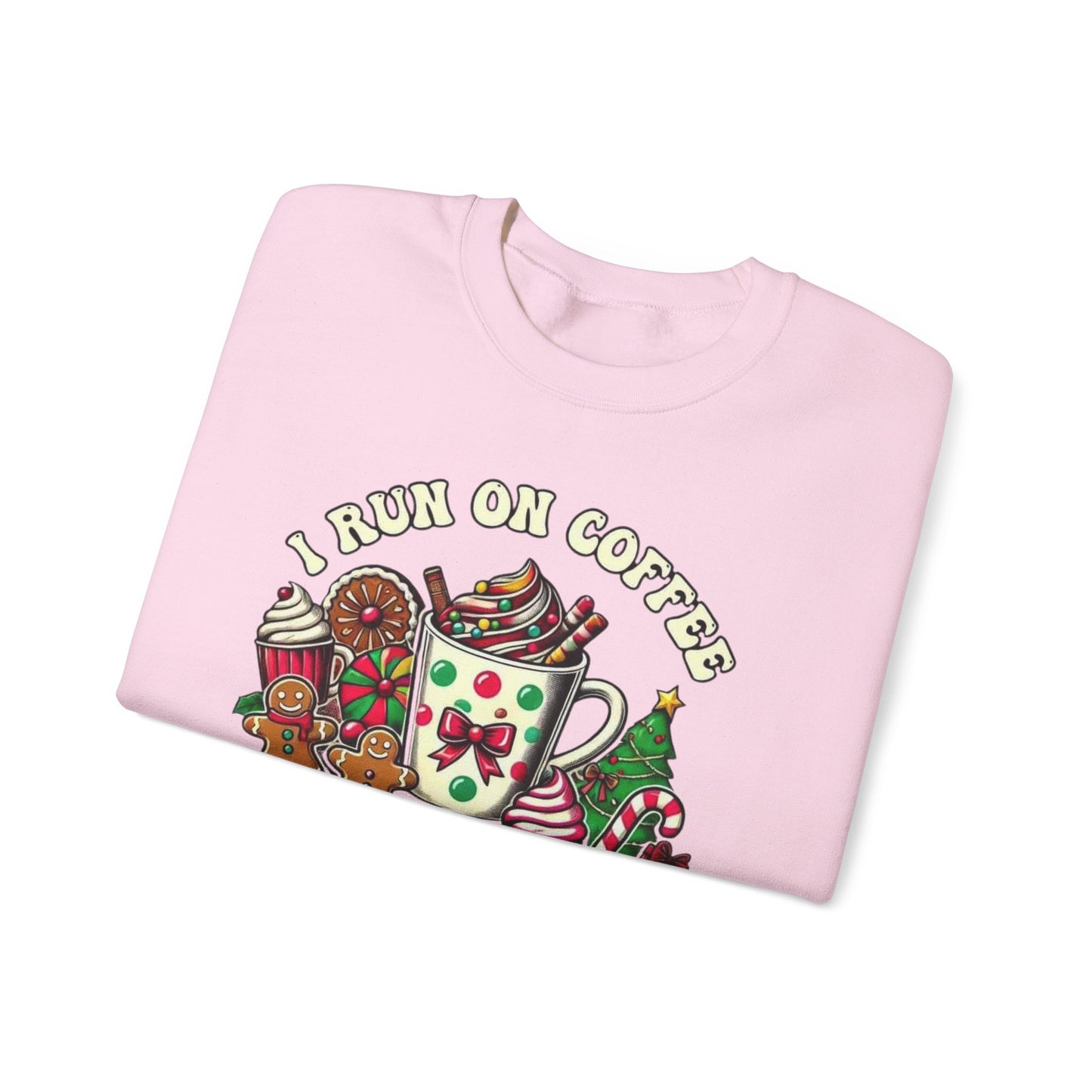 ☕🎄 I Run on Coffee and Christmas Cheer Sweatshirt – Cozy, Cute & Caffeinated ✨🧁