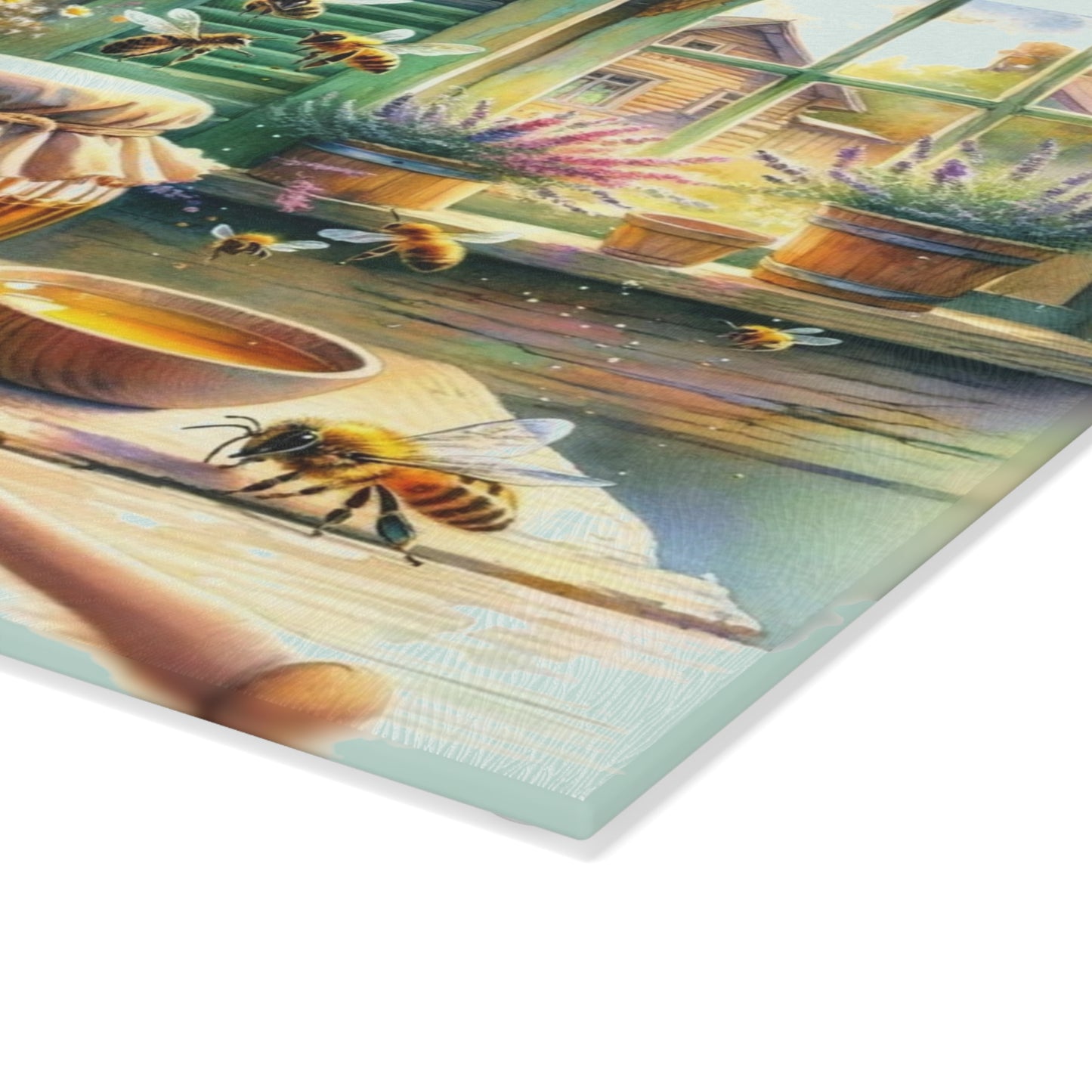 🍯🌼 “Honey & Wildflowers” Glass Cutting Board – Cozy Cottage Charm for Your Kitchen