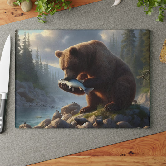 🐻🌲 Bear & Salmon River Cutting Board – Nature’s Wild Elegance for Your Kitchen 🌲🐻