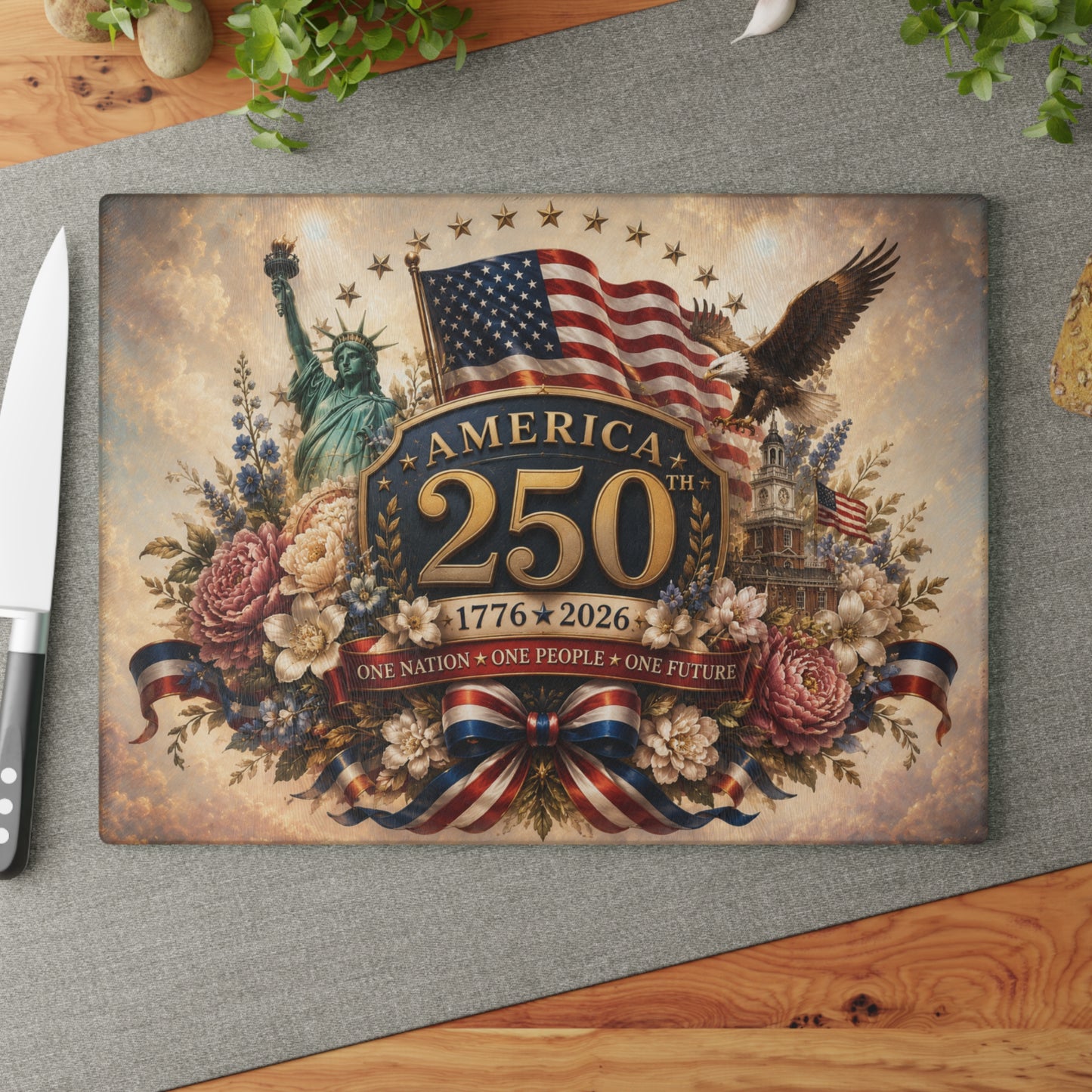America 250th Anniversary Tempered Glass Cutting Board