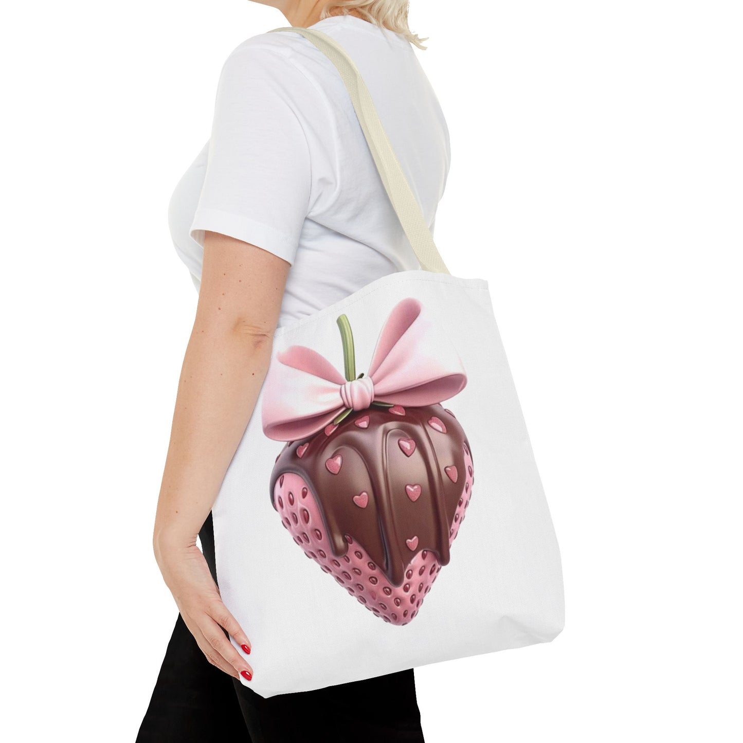 🍓 Chocolate-Dipped Strawberry Tote Bag – Sweet, Romantic & Practical 🍫