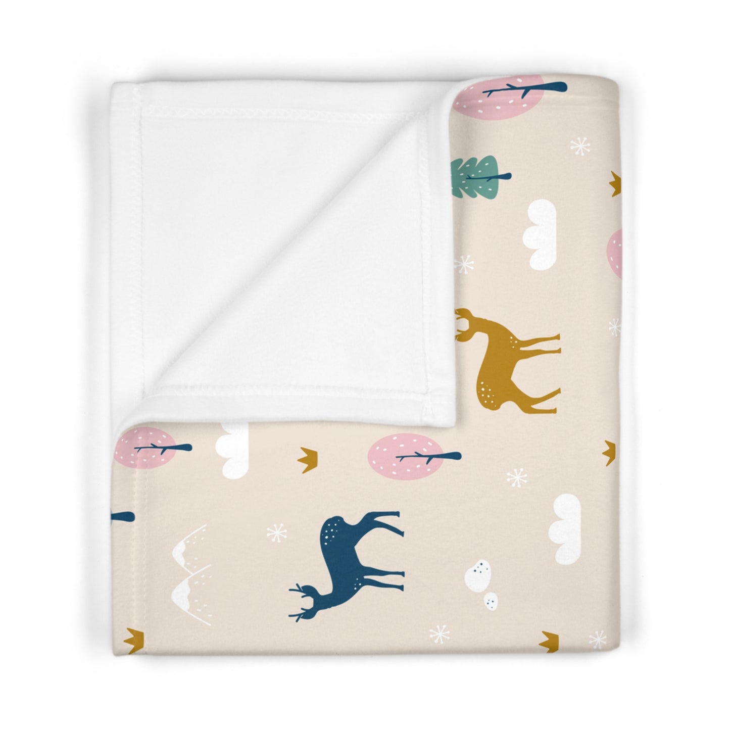 Woodland Deer Forest Baby Blanket – Ultra-Soft Fleece 30″×40″ | Neutral Pastel Trees on Beige