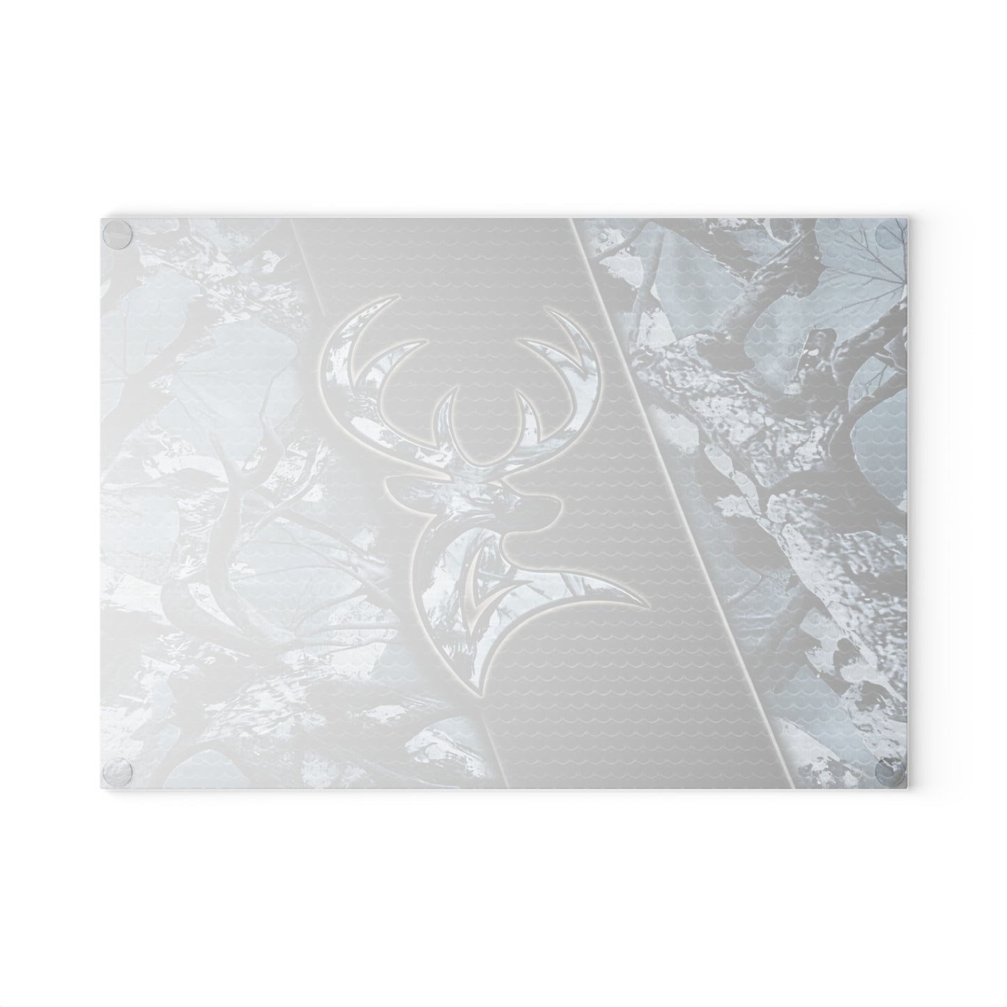 Camo Deer Buck Glass Cutting Board – Rustic Hunting Lodge Kitchen Art