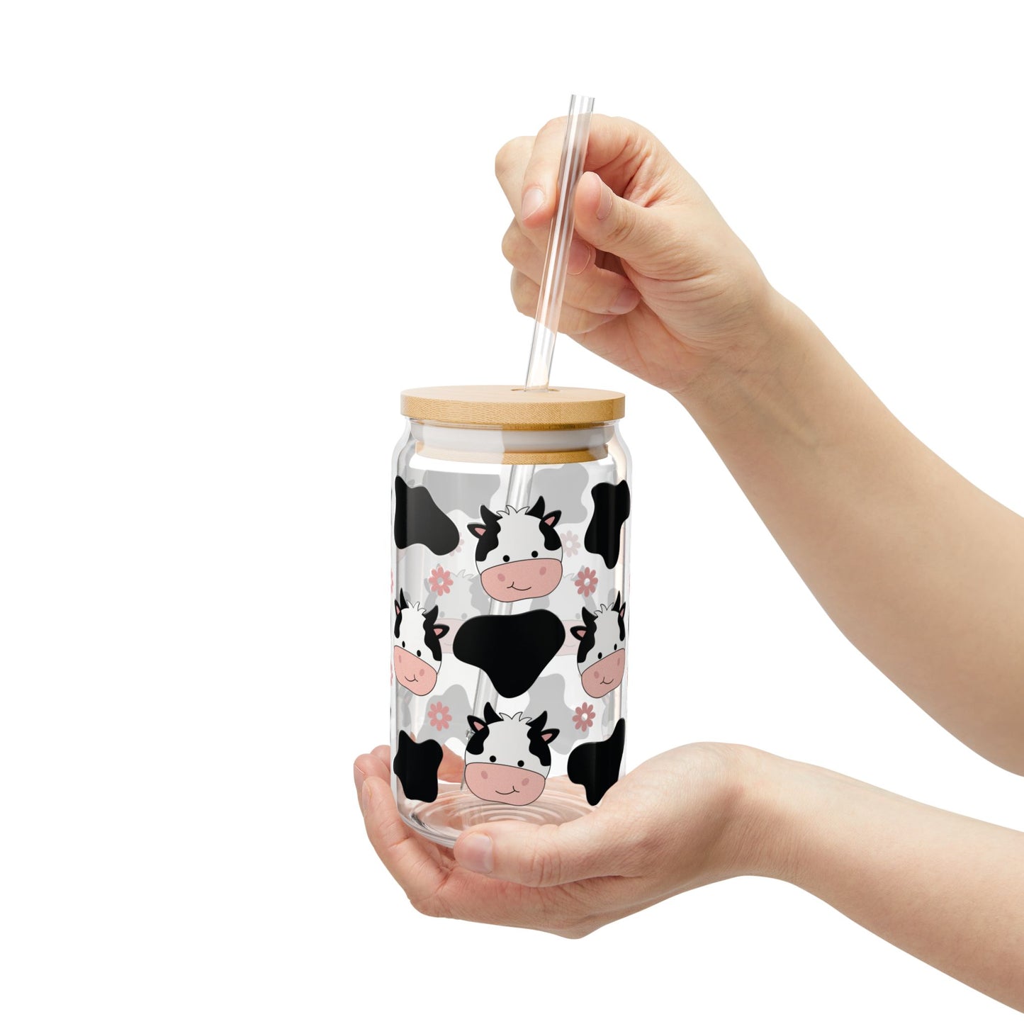 🐮🌸 Cow Print Flower Sipper Glass – Country Cute in Every Sip! 🥤