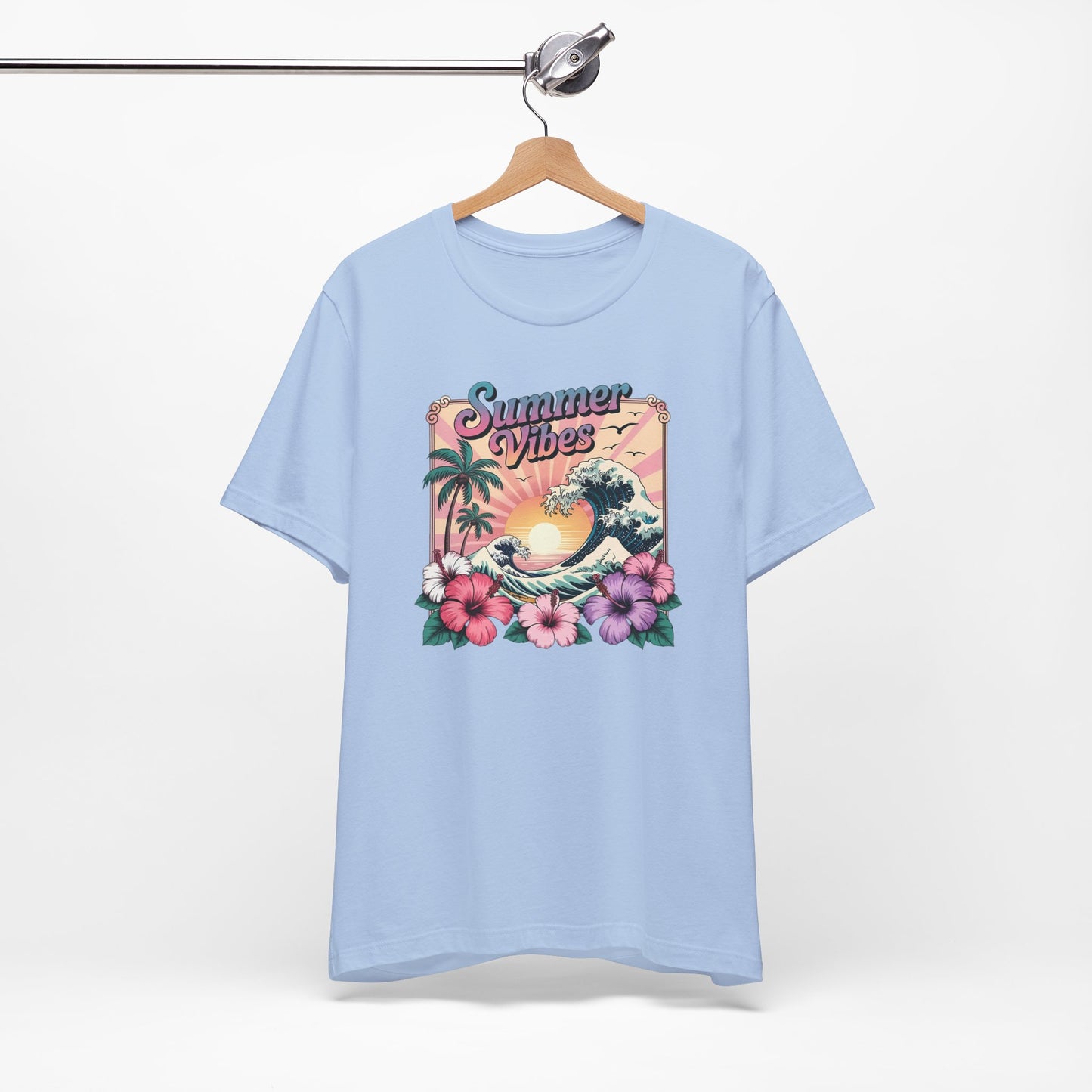 ☀️ Camiseta Summer Vibes – Ola playera vibrante, hibisco y palmeras | Camiseta gráfica para mujer