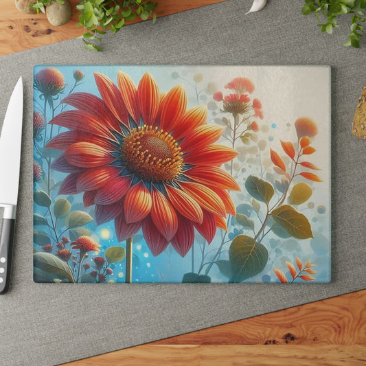 🌻 Bold Bloom – Tabla de cortar de vidrio con diseño de girasol vibrante