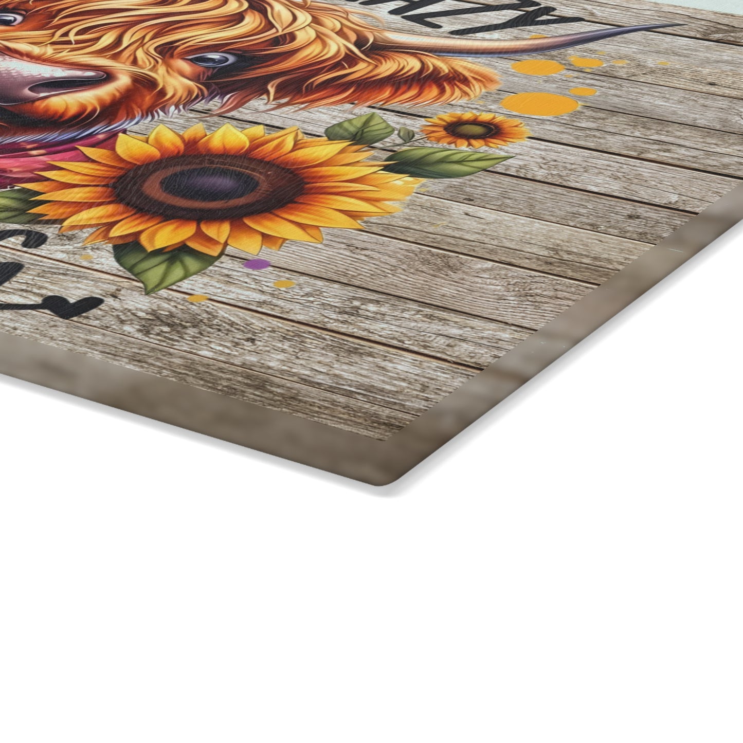🐮🌻 Your Crazy Is Showing – Highland Cow Glass Cutting Board for Fun & Colorful Kitchens 🎨
